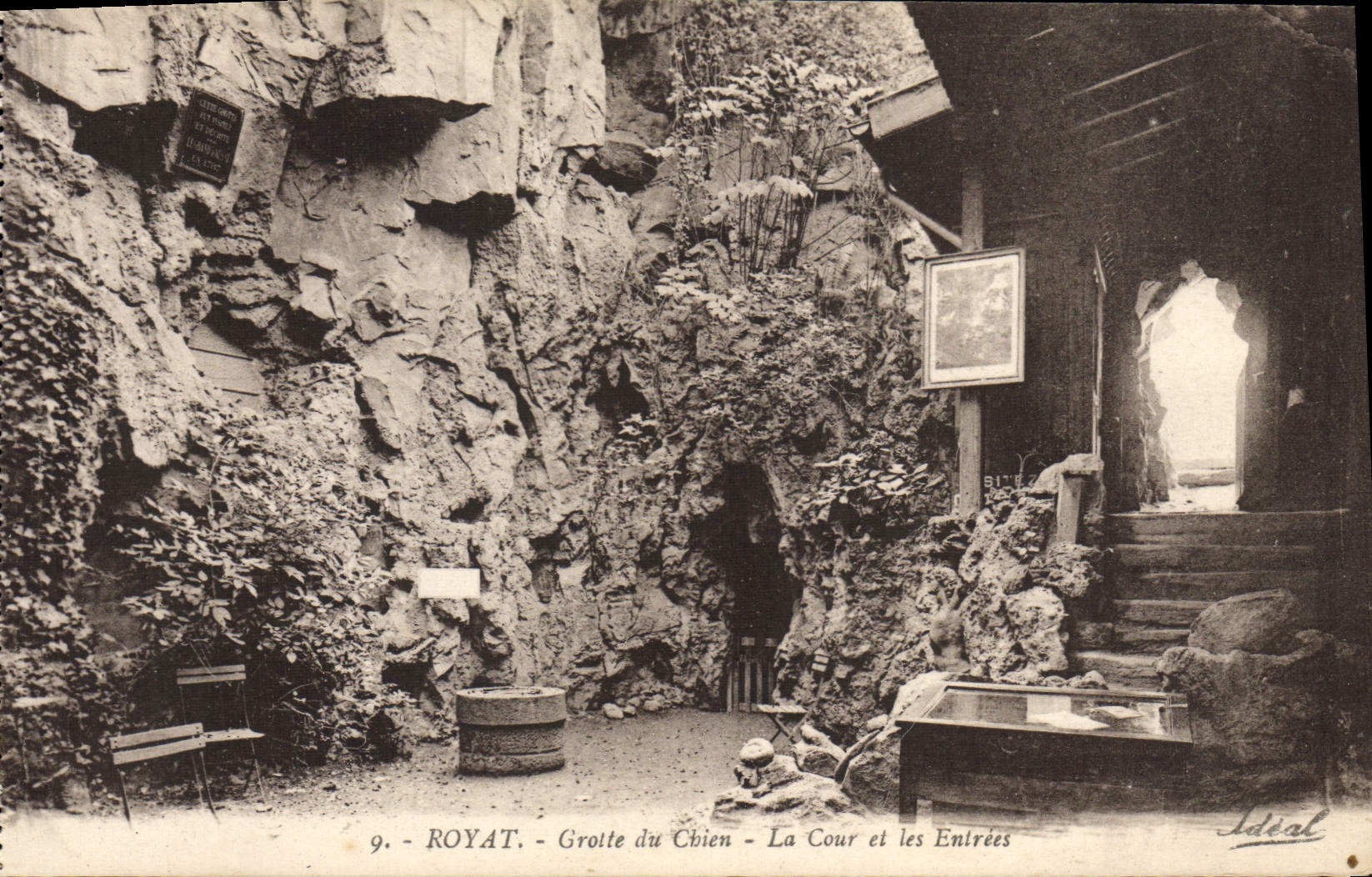 VINTAGE POSTCARD Royat Cave of the dog court and entries