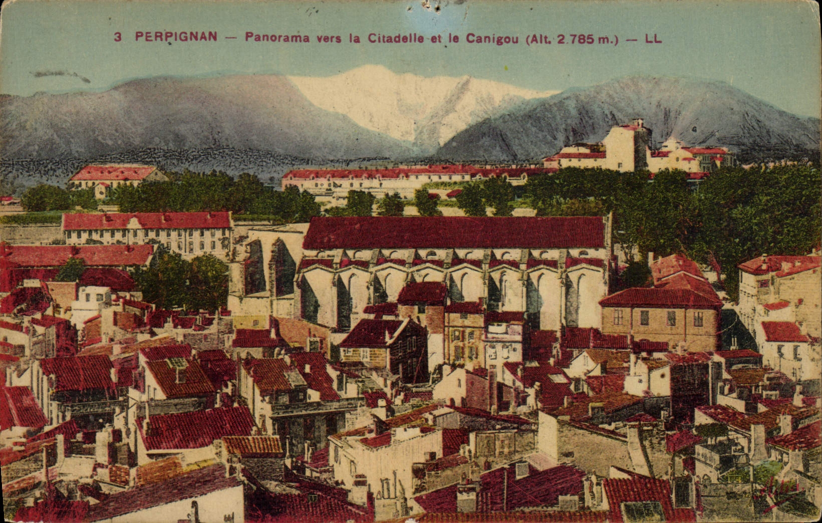 VINTAGE POSTCARD Perpignan Panorama Towards the Citadel and Canigou