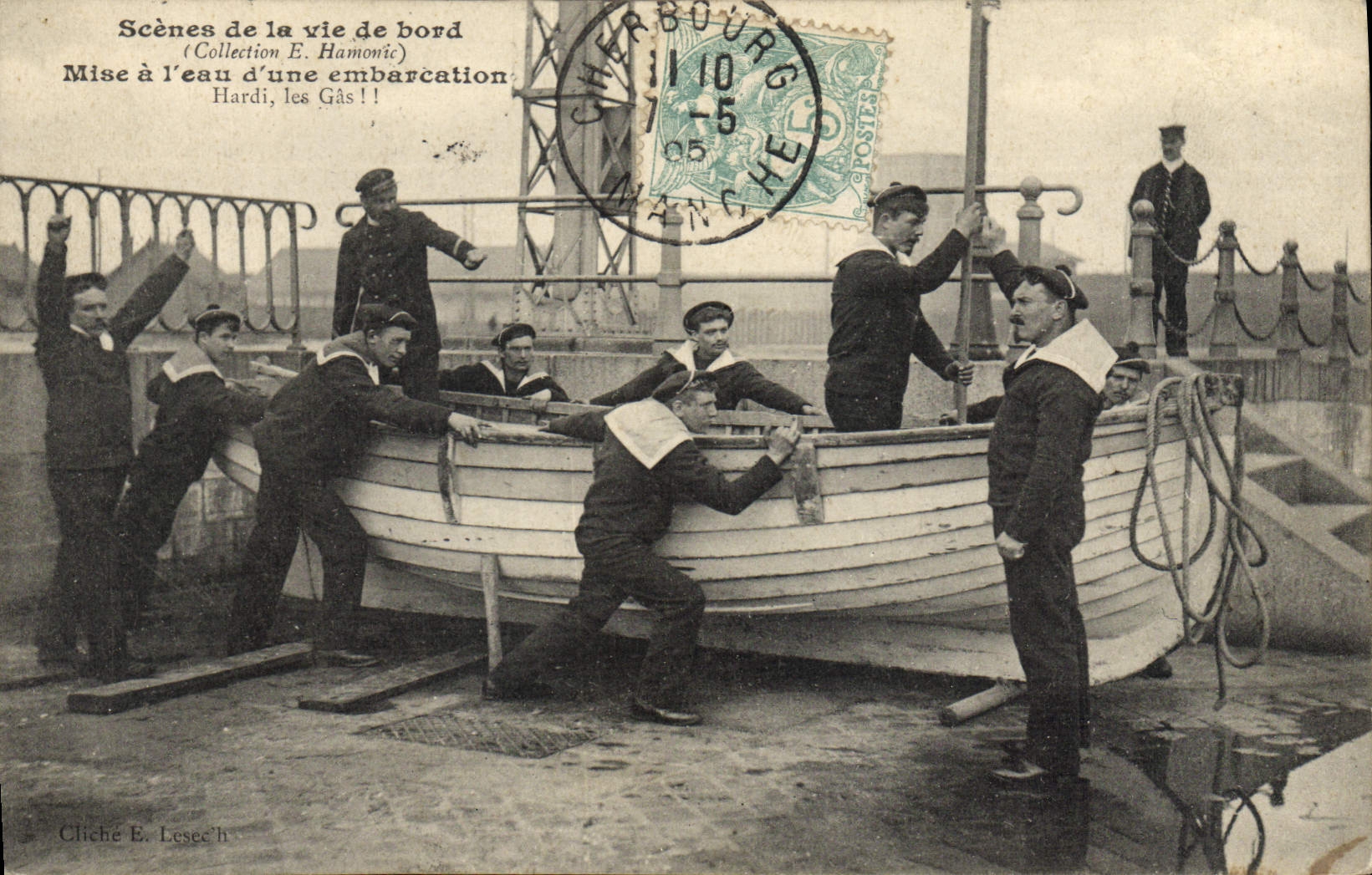 VINTAGE POSTCARD Warship Launched of a boat