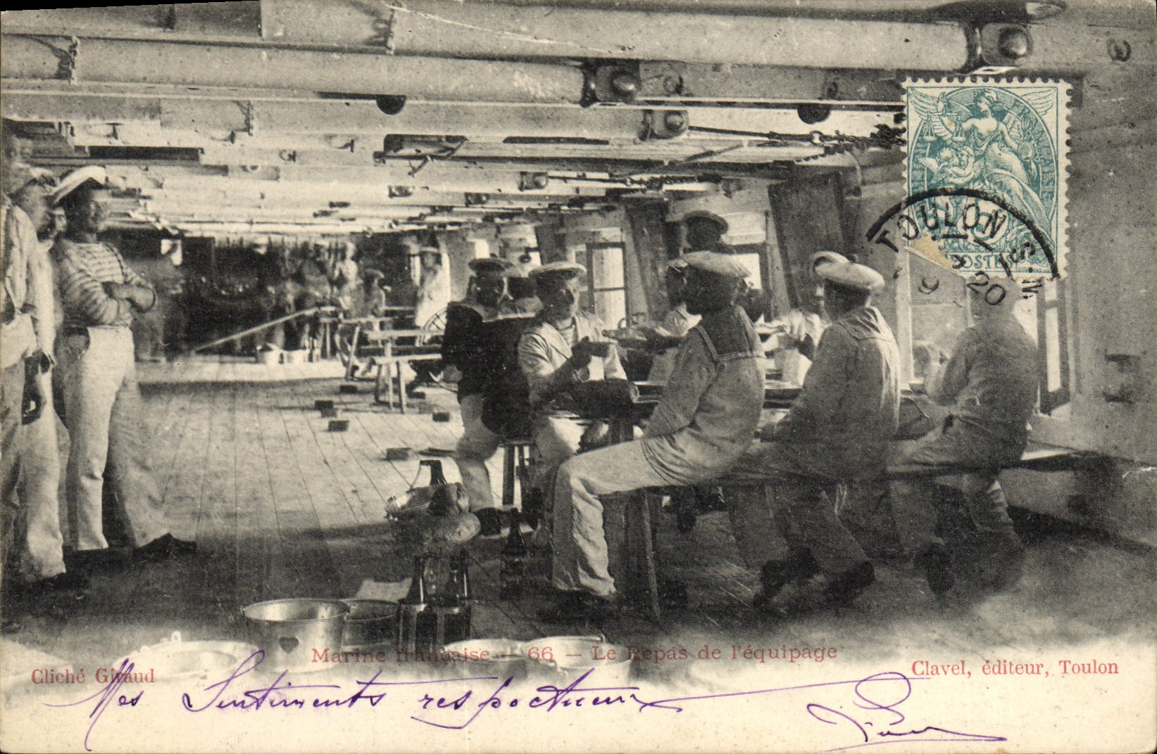 VINTAGE POSTCARD Warship the meal of the crew