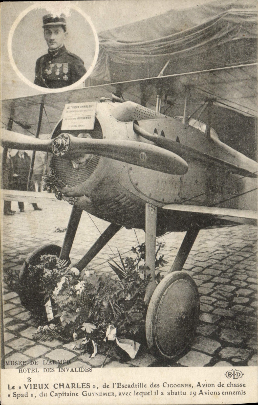 VINTAGE POSTCARD Plane Aviation the Old Charles of the flotilla of the storks Spad Fighter plan of the Guynemer captain