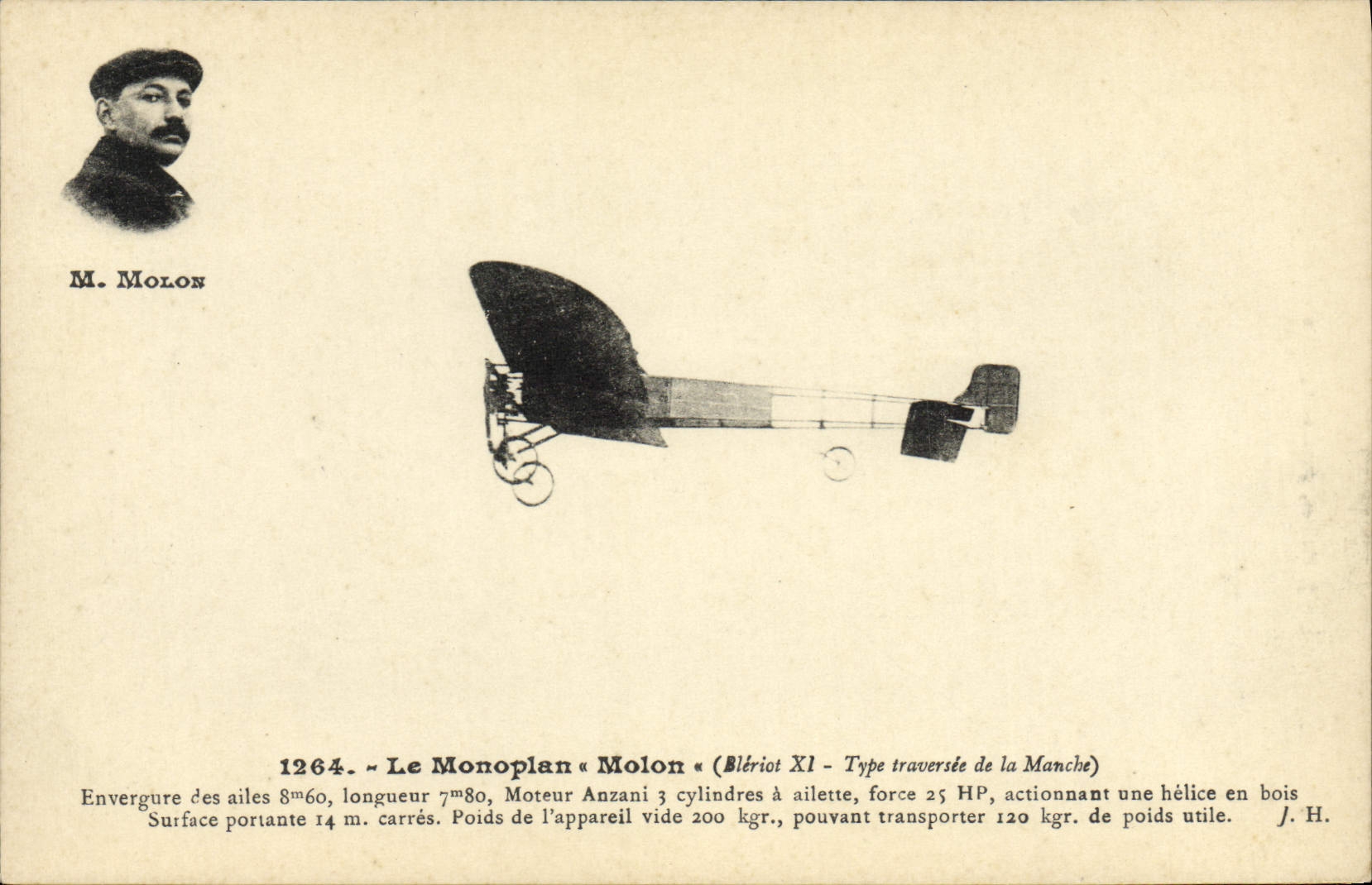 CPA Avion Aviation Monoplan Molon Traversee de la Manche
