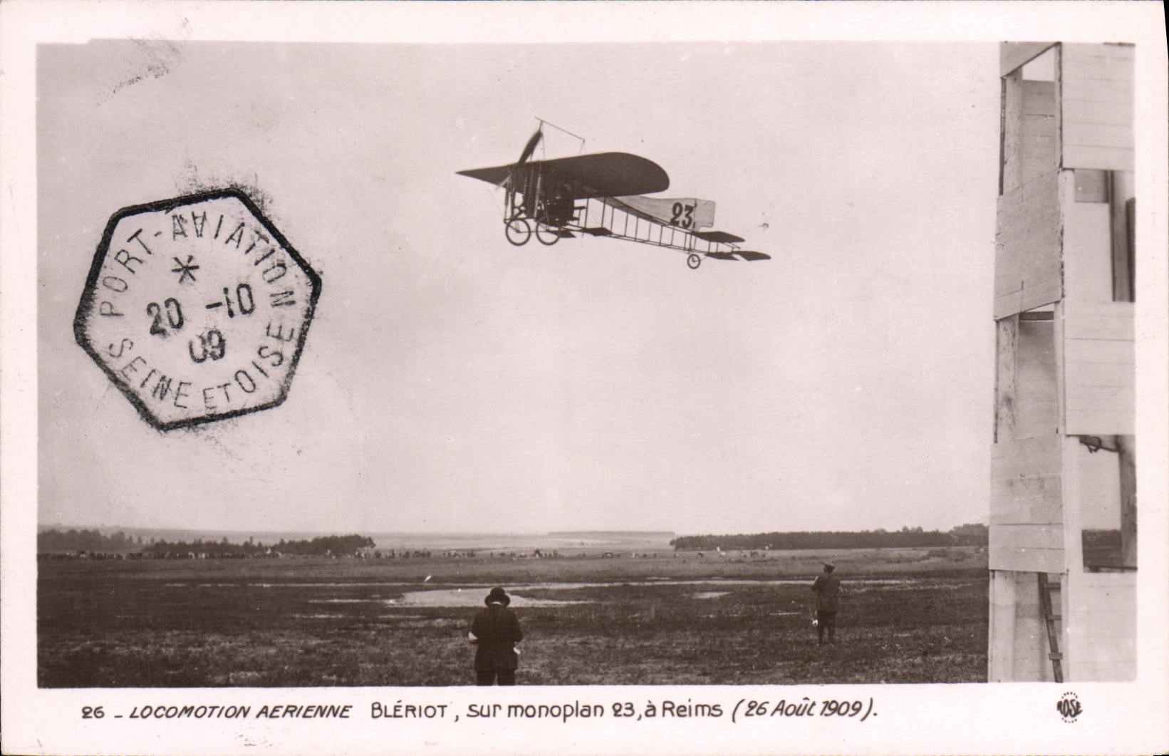 VINTAGE POSTCARD Plane Bleriot Aviation on monoplane Rheims August 26th, 1909
