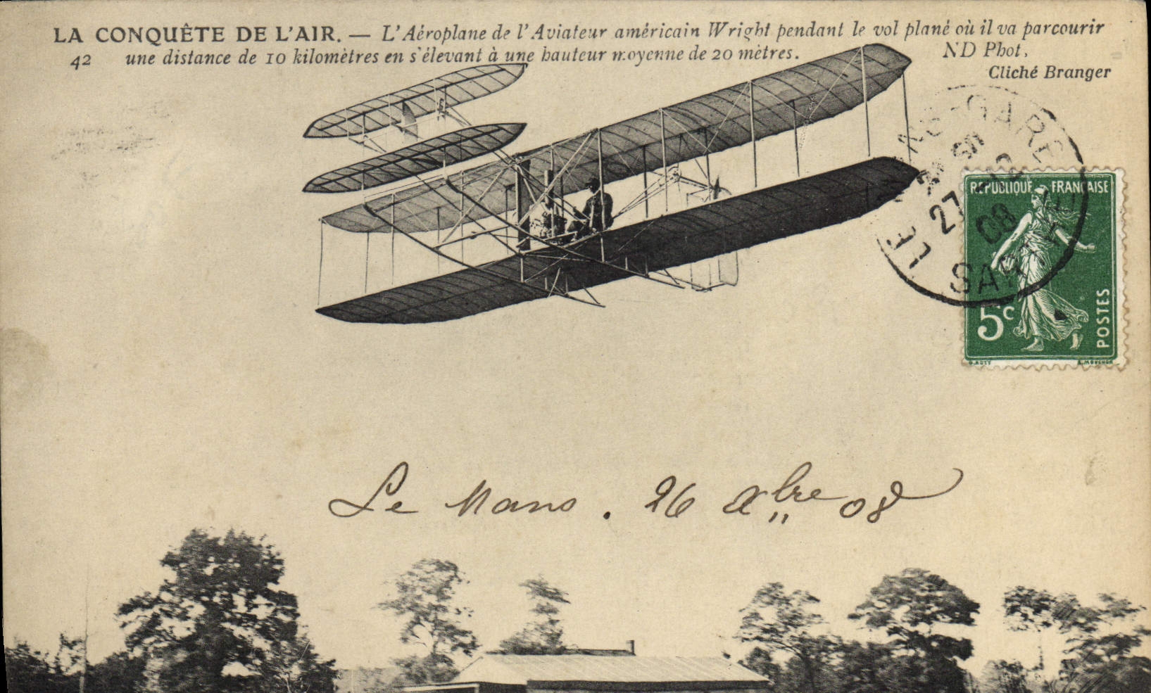 VINTAGE POSTCARD Plane Aviation the airplane of the Wright aviator