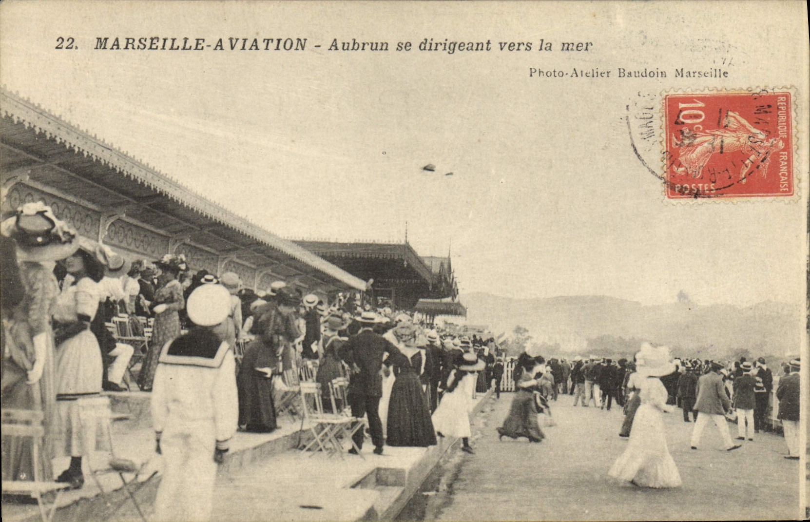 VINTAGE POSTCARD Plane Aviation Marseilles Aubrun Aviation moving towards the sea