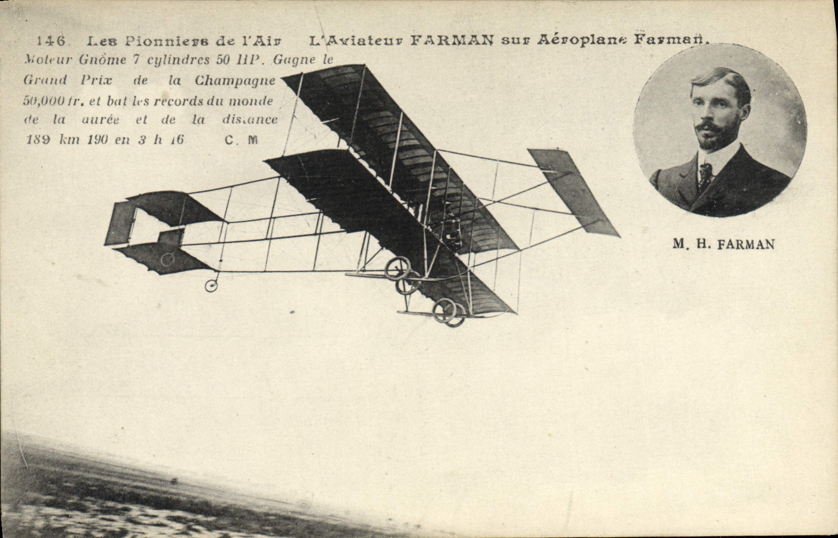 VINTAGE POSTCARD Plane Aviation Farman Aviator on Farman airplane
