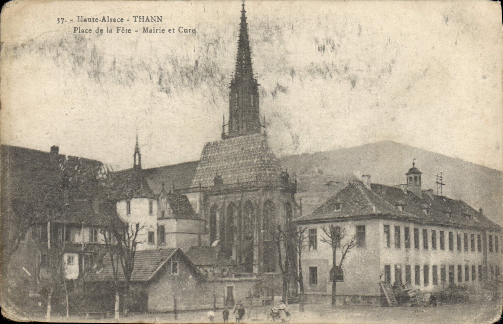 VINTAGE POSTCARD Thann Places Festival Town hall and Cure