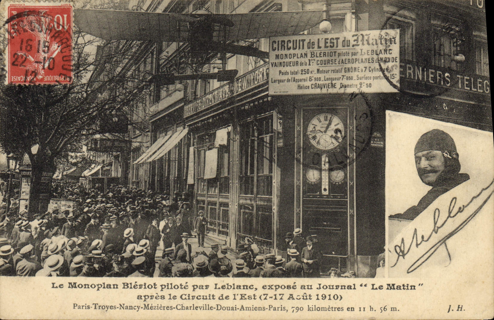 CPA Avion Aviation Monoplan Bleriot pilote par Leblanc expose au journal Le matin apres le circuit de l'Est Paris Troyes