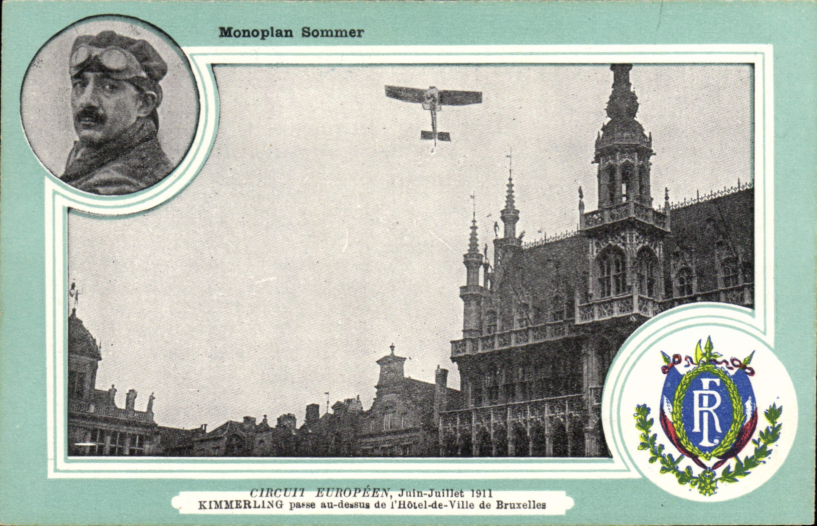 CPA Avion Aviation Biplan Bristol Circuit Europeen Juin Juillet 1911 Kimmerling passe au dessus de Bruxelles Sommer