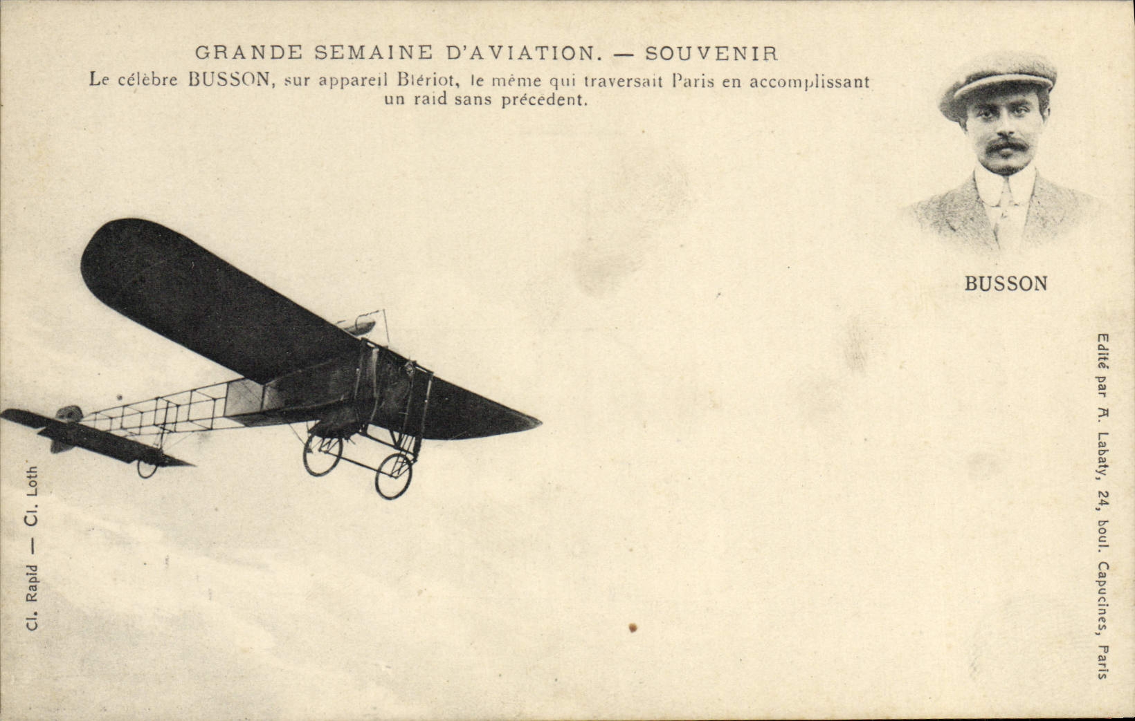 CPA Avion Aviation Grande semaine d'aviation Busson sur appareil Bleriot 
