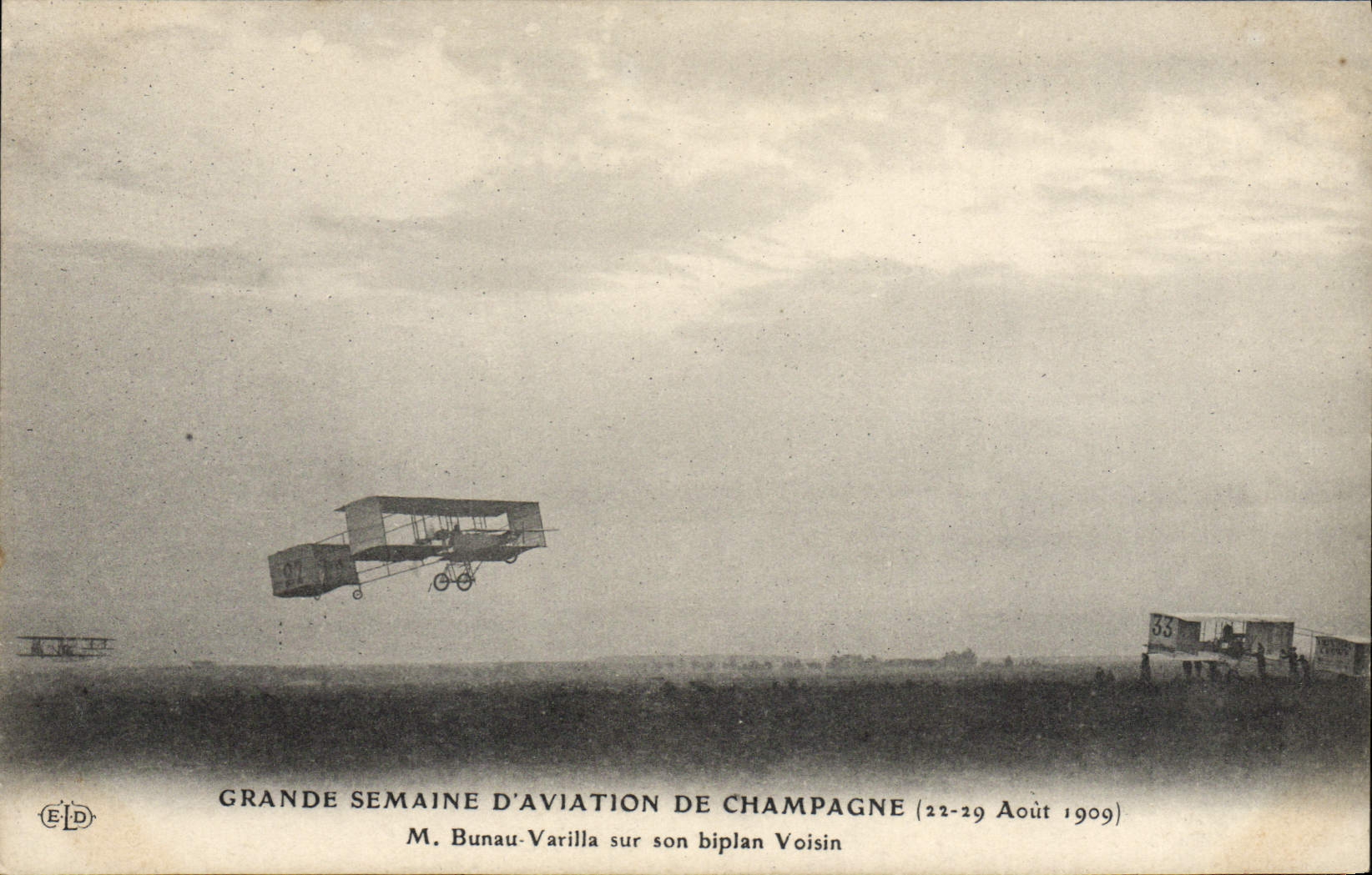 VINTAGE POSTCARD Plane Aviation Great week of Champagne aviation Mr. Brunau Varilla on his Close biplane