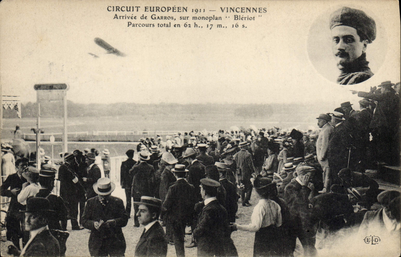 CPA Avion Aviation Circuit europeen 1911 Vincennes Arrivee de Garros sur monoplan Bleriot Parcours total