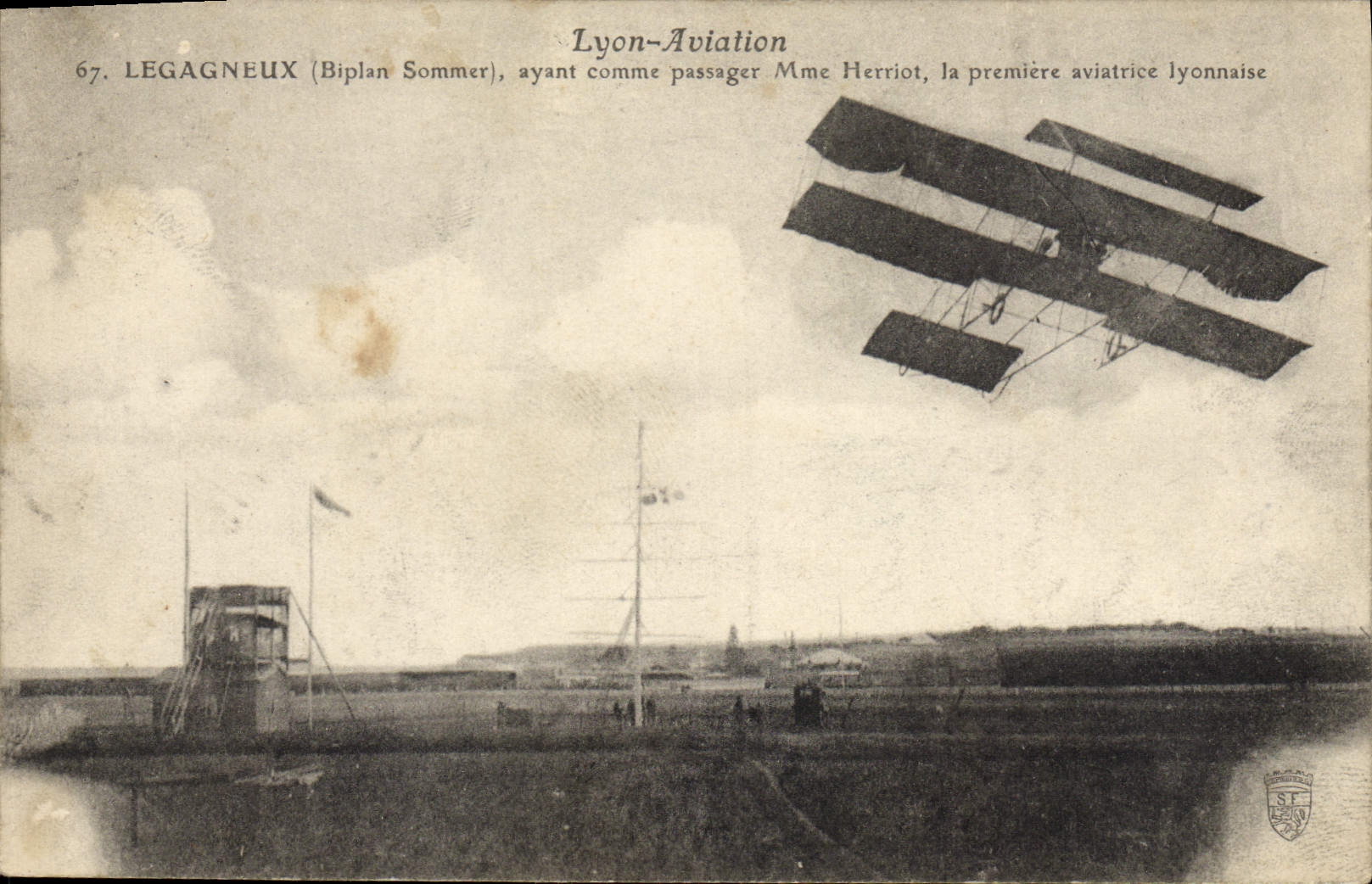 CPA Avion Aviation Lyon Aviation Legagneux Biplan Sommer Mme Henriot Premiere aviatrice lyonnaise 
