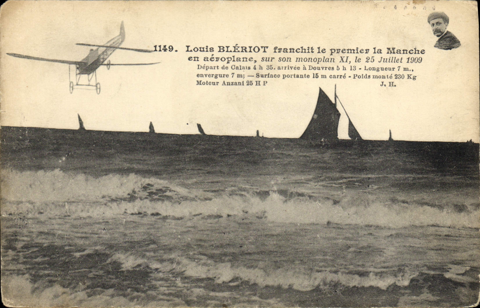 VINTAGE POSTCARD Avion Aviation Louis Bleriot crosses the first the English Channel