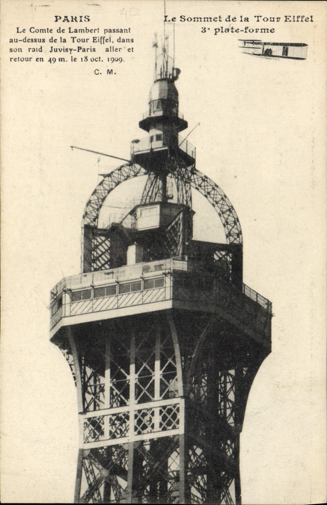 CPA Avion Aviation Paris Le sommet de la Tour Eiffel 3eme plate forme 