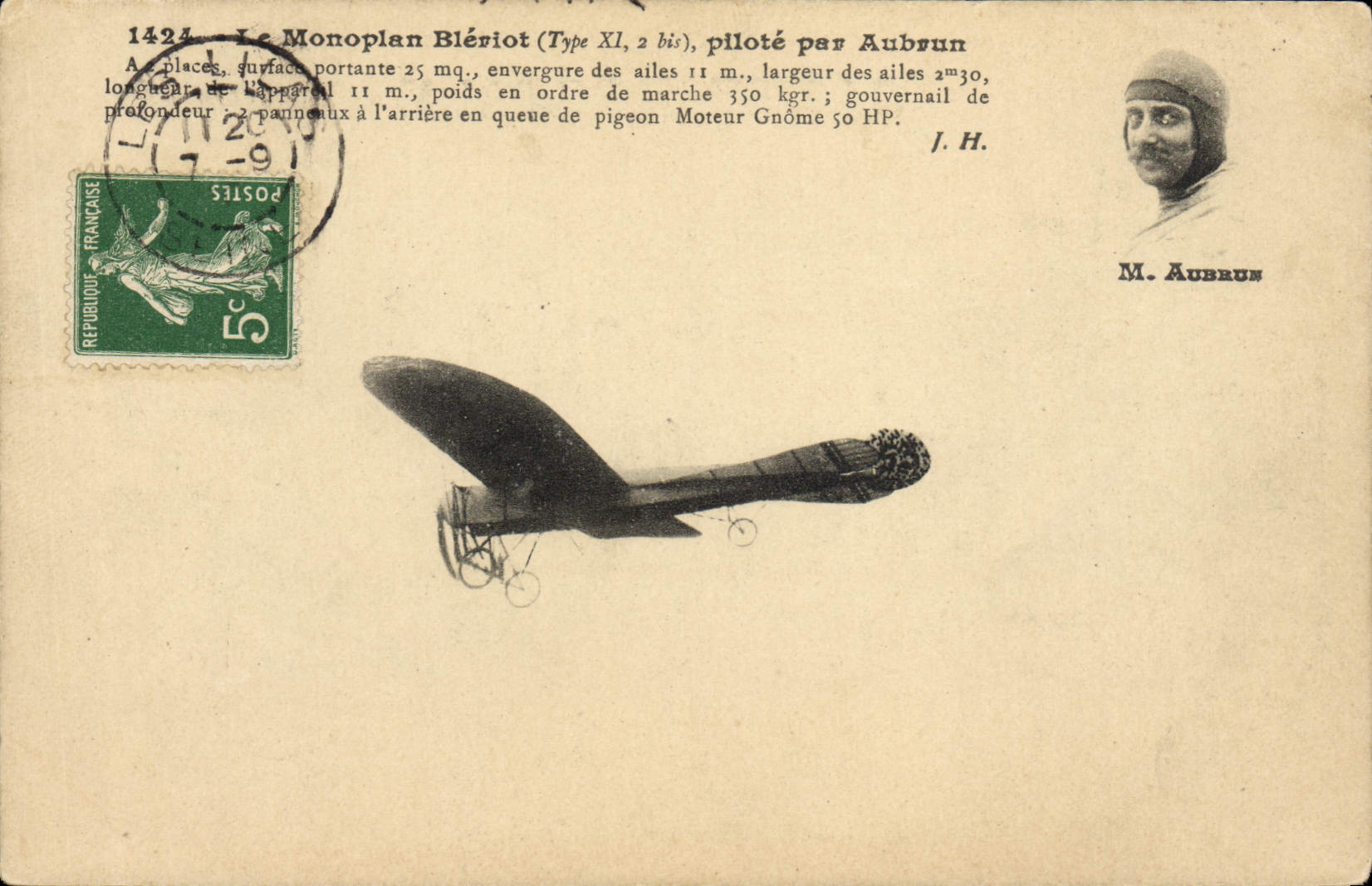 CPA Avion Aviation Monoplan Bleriot pilote par Aubrun 