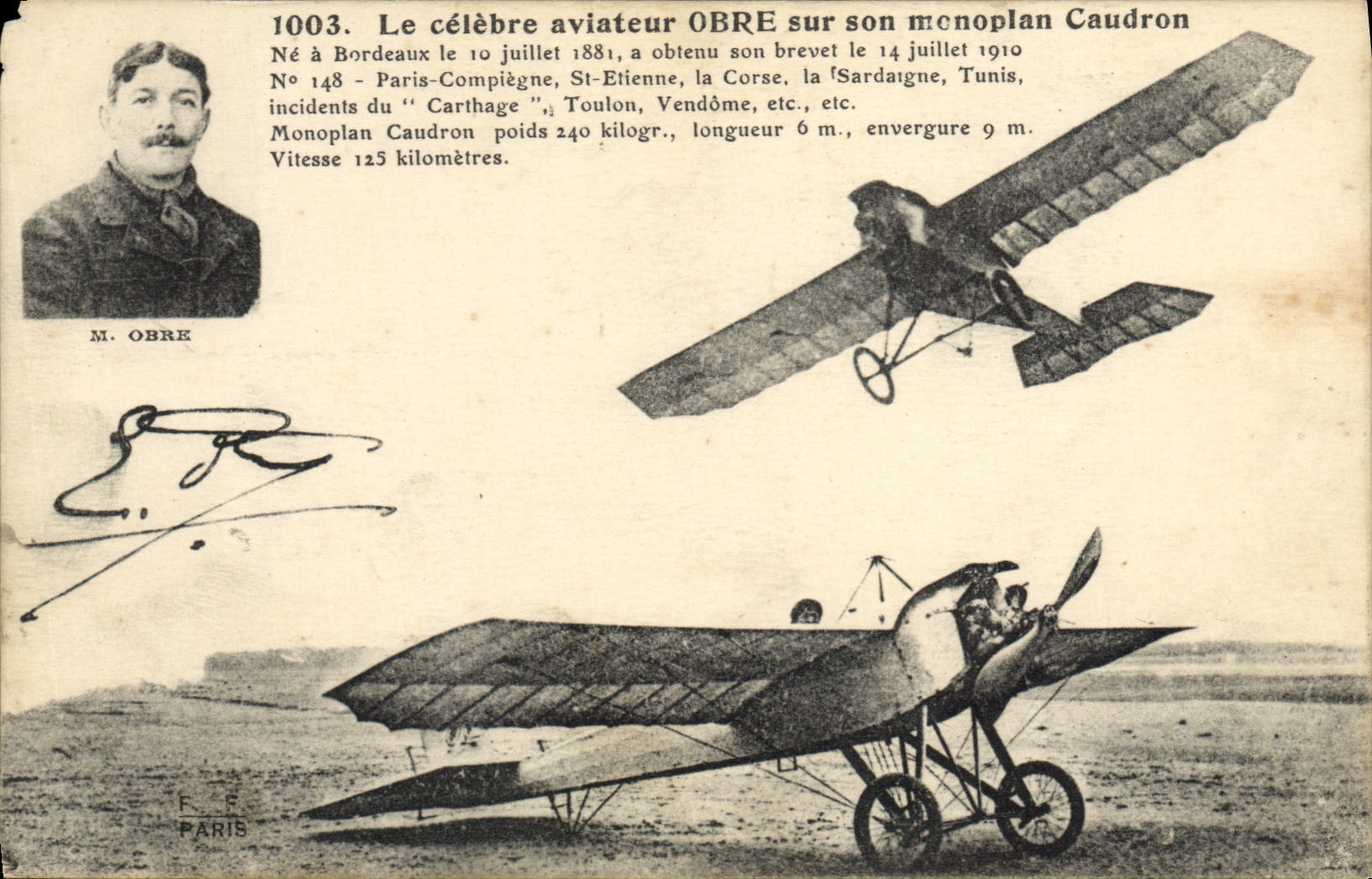 CPA Avion Aviation Aviateur Obre sur monoplan Caudron 