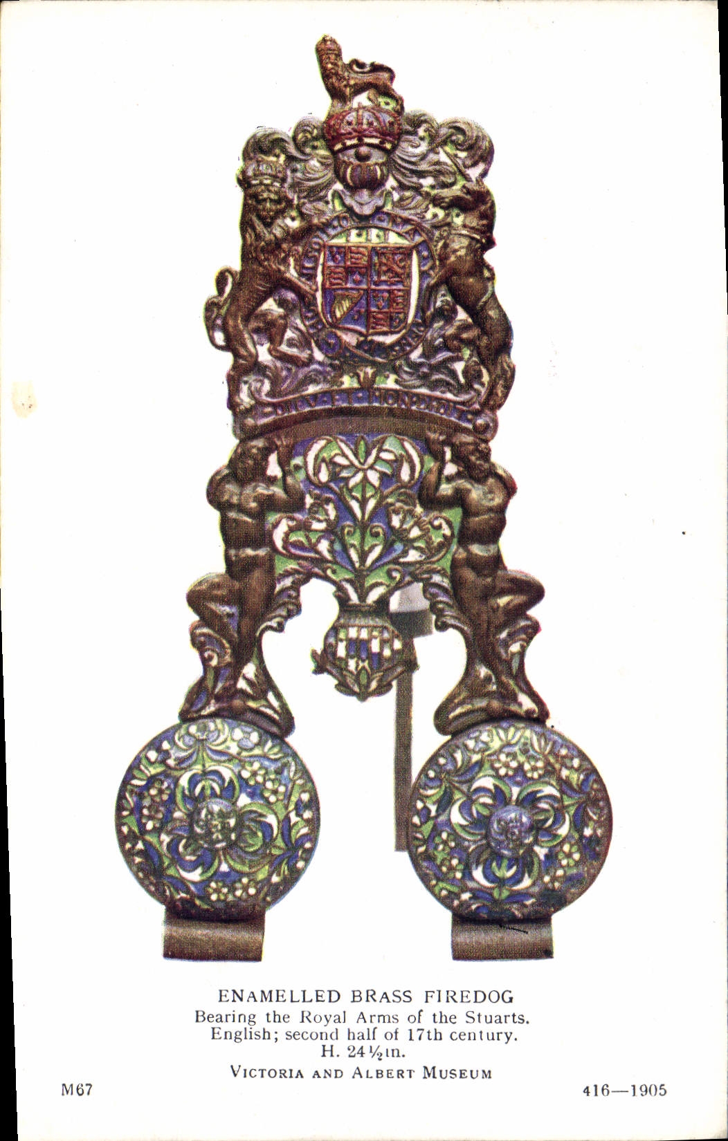 CPA Enamelled Brass Firedog Victoria and Albert Museum London