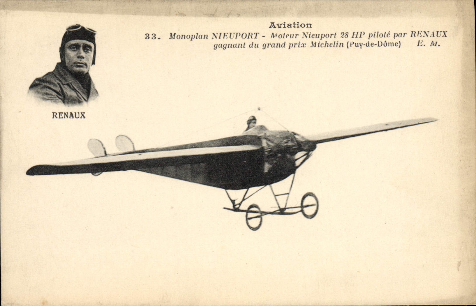 VINTAGE POSTCARD Plane Aviation gaining Nieuport Monoplane 28 HP of the Grand Prix Michelin Puy de Dome