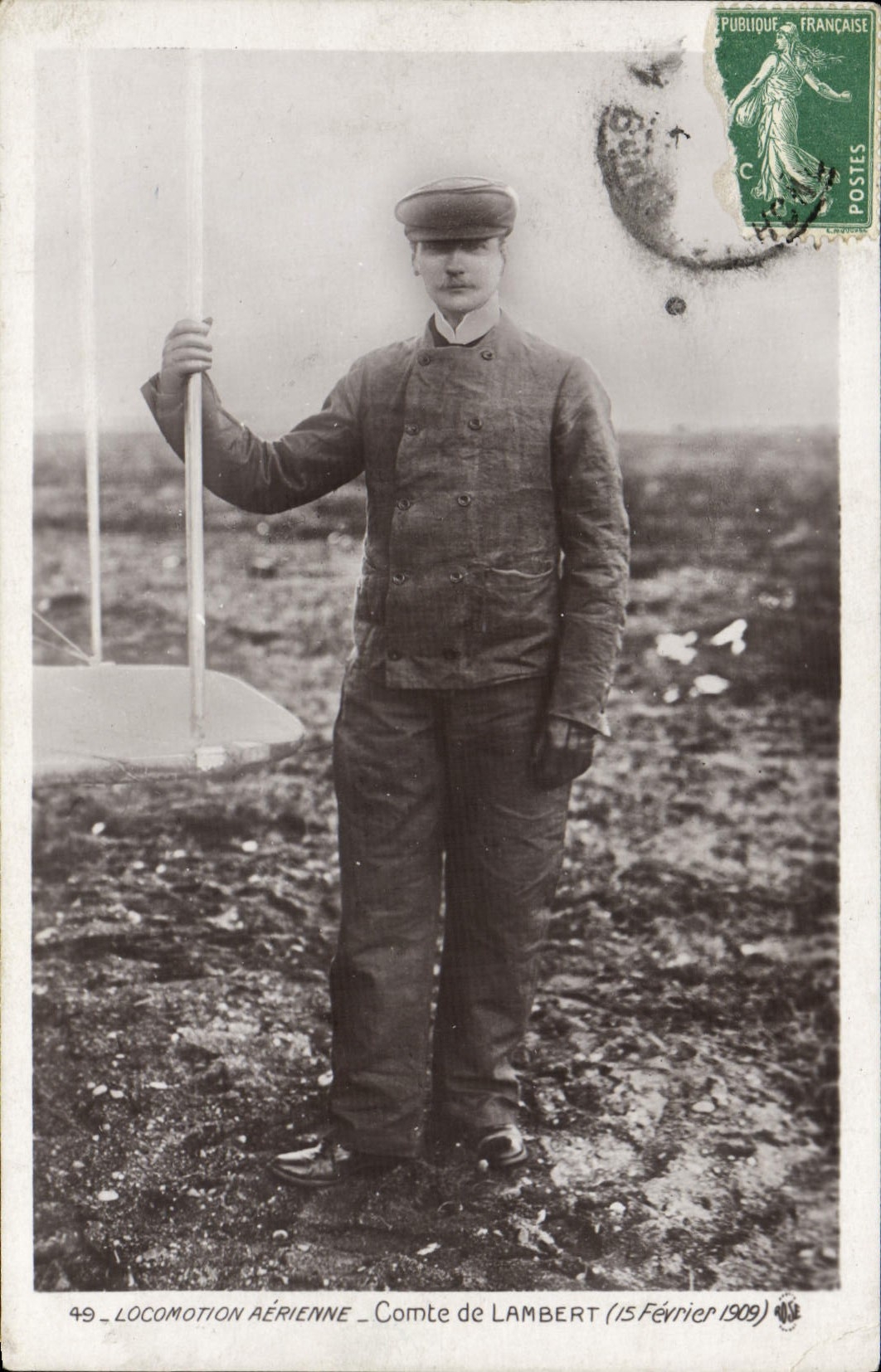 VINTAGE POSTCARD Plane Aviation Count de Lambert February 15th, 1909