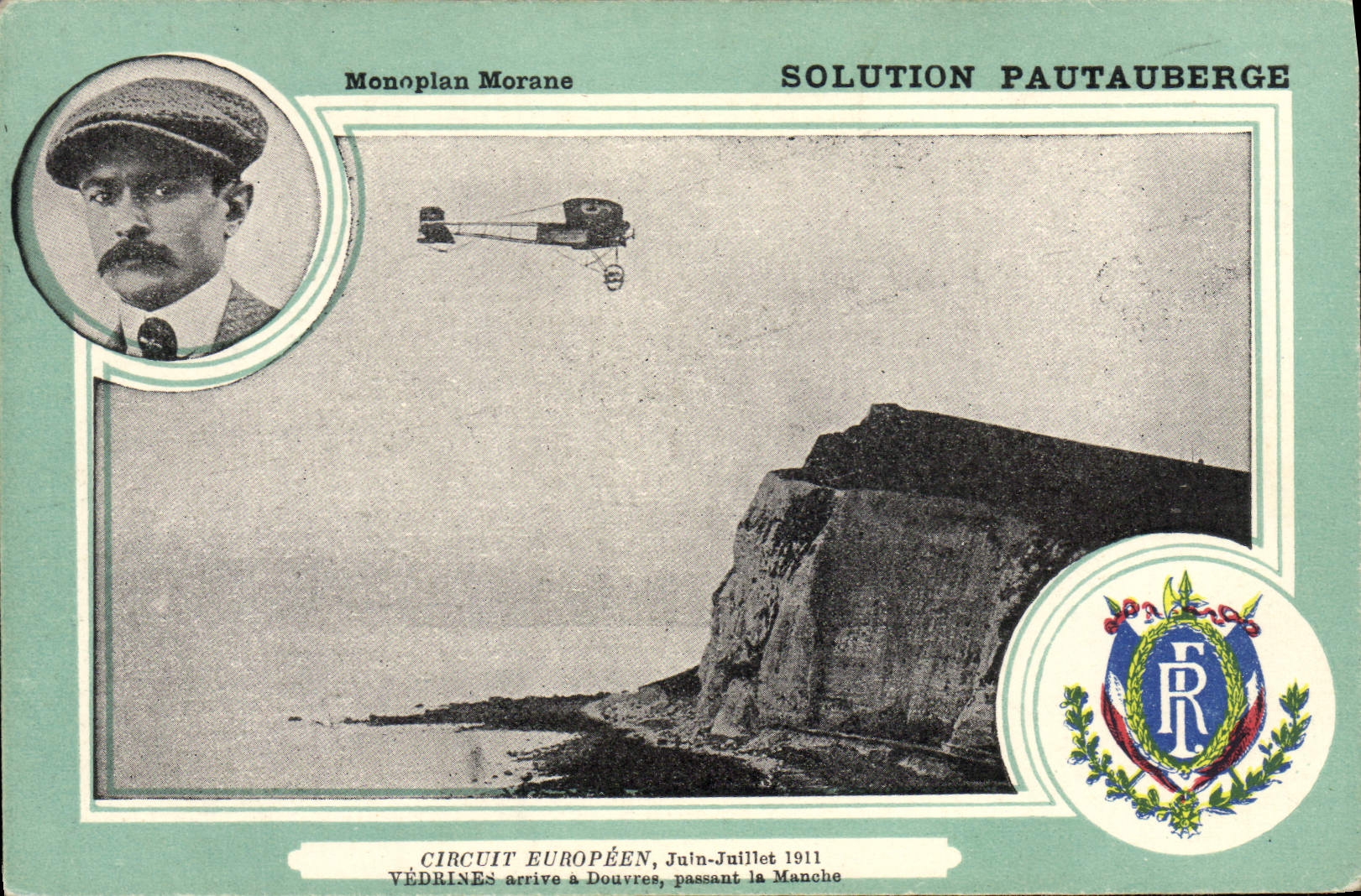 CPA Avion Aviation Monoplan Morane Circuit Europeen Juin Juillet 1911 Vedrines arrive a Douvres passant la Manche