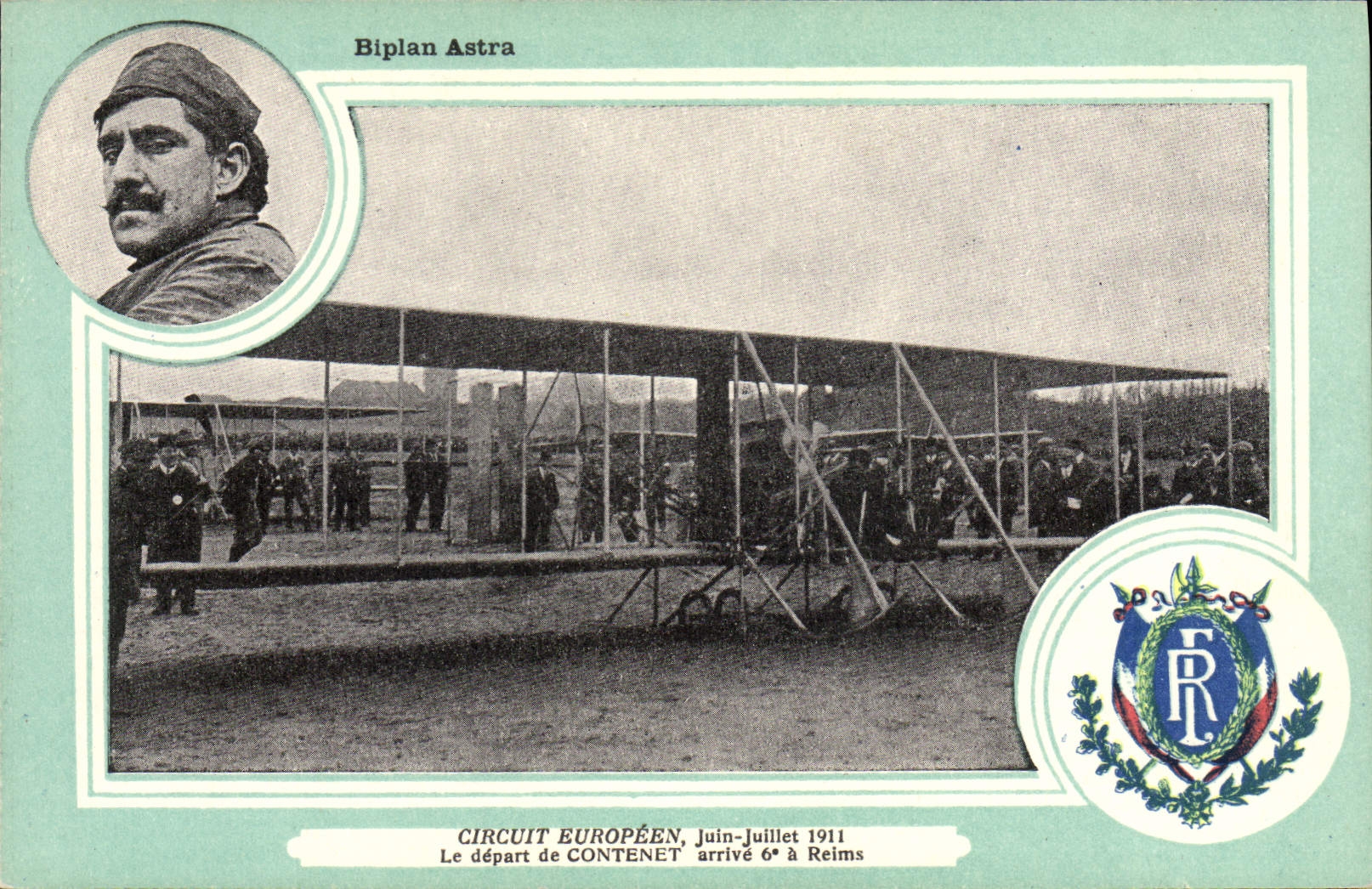 CPA Avion Aviation Biplan Astra Circuit Europeen Juin Juillet 1911 Le depart de Contenet arrive 6eme a Reims