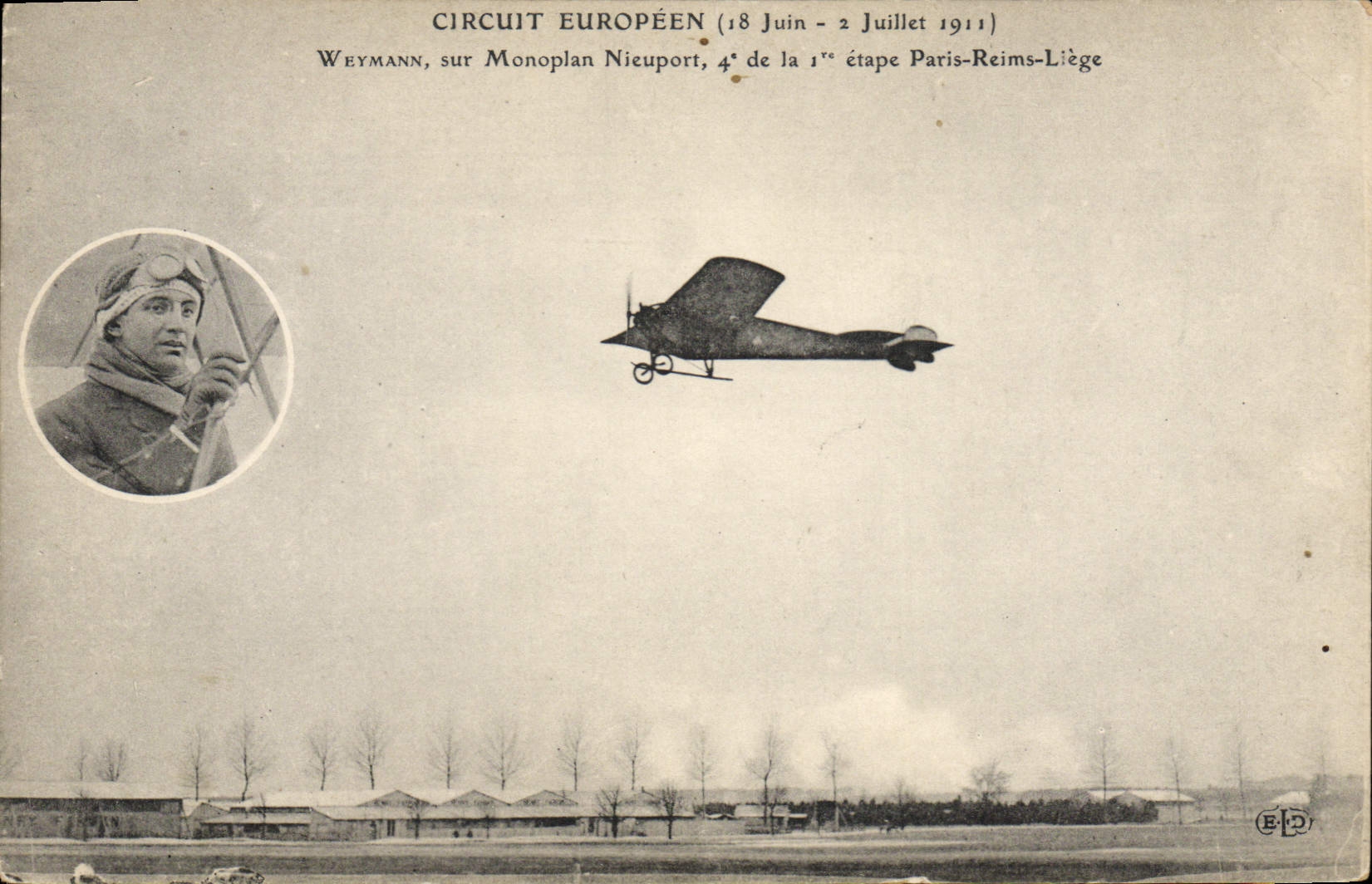 CPA Avion Aviation Circuit Europeen Weymann sur monoplan Nieuport Etape Paris Reims Liege