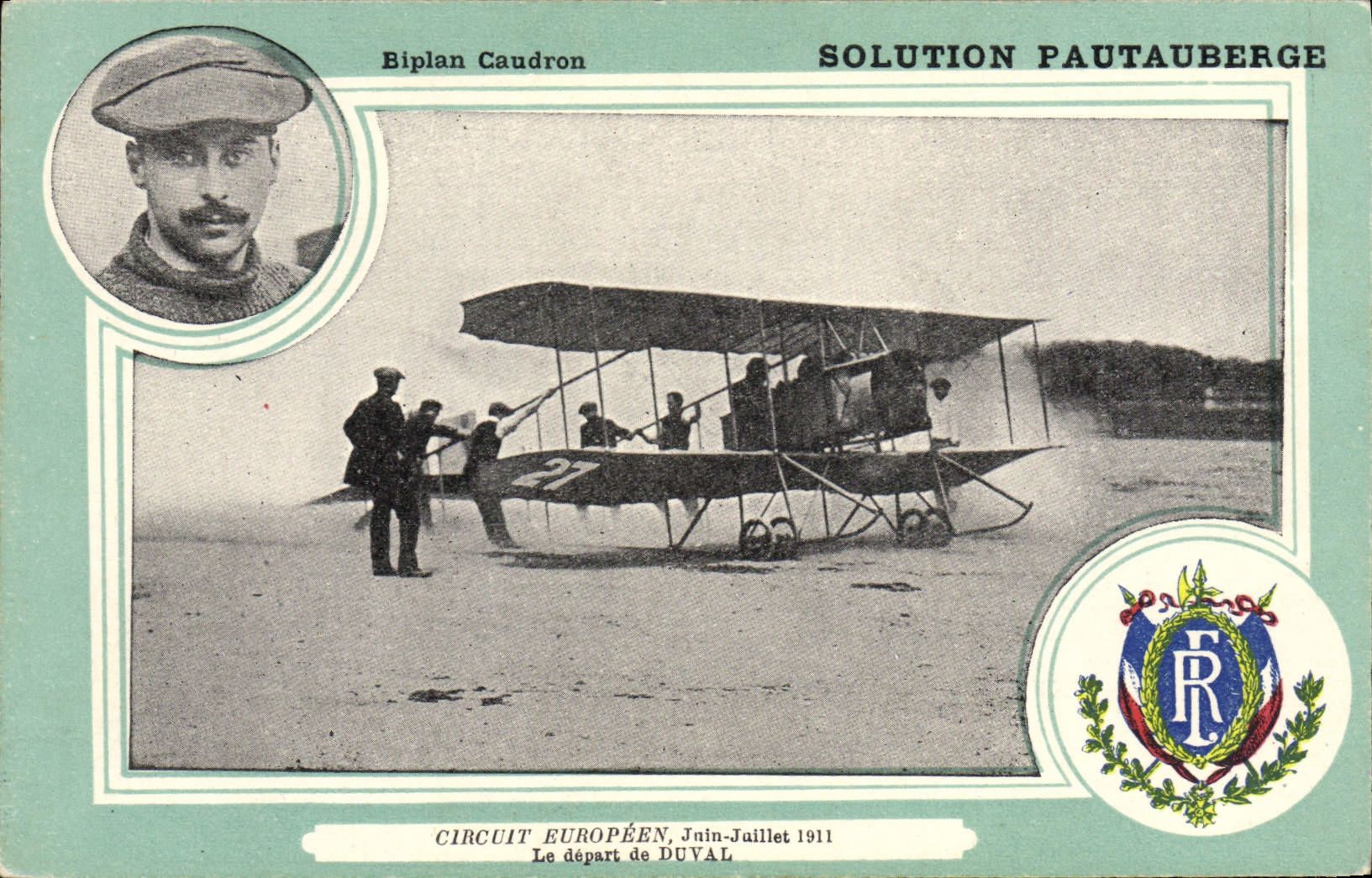 CPA Avion Aviation Biplan Caudron solution Pautauberge Circuit europeen Juin Juillet 1911 Depart de Duval