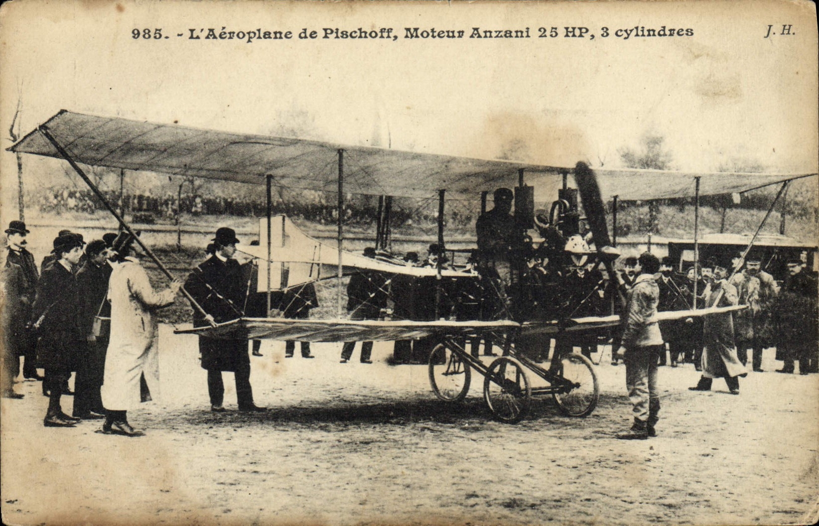 VINTAGE POSTCARD Plane Aviation Airplane of pischiff Driving Anzani