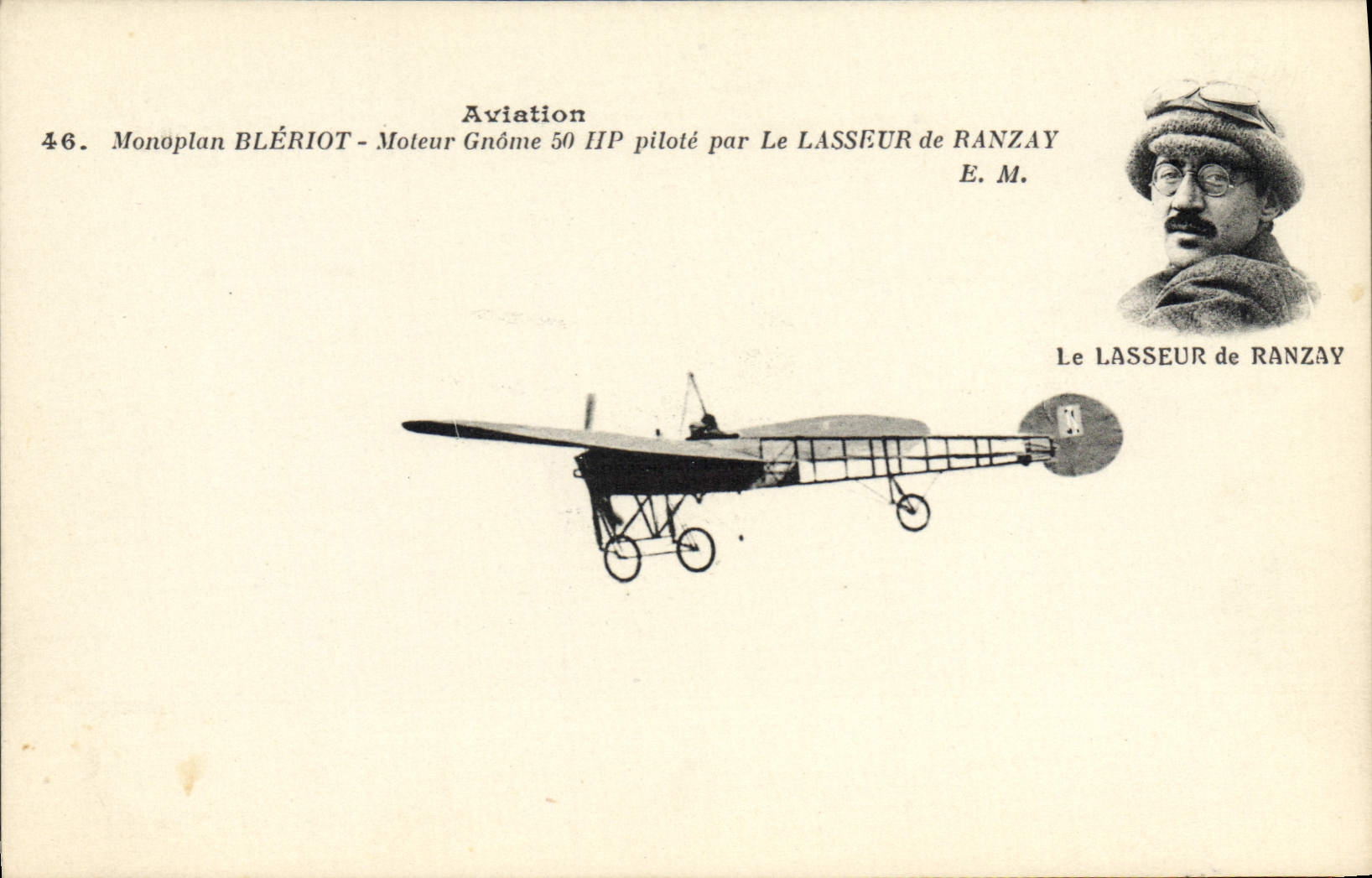 VINTAGE POSTCARD Avion Aviation Monoplane Bleriot Moteur Gnome 50 HP controls by Lasseur de Ranzay