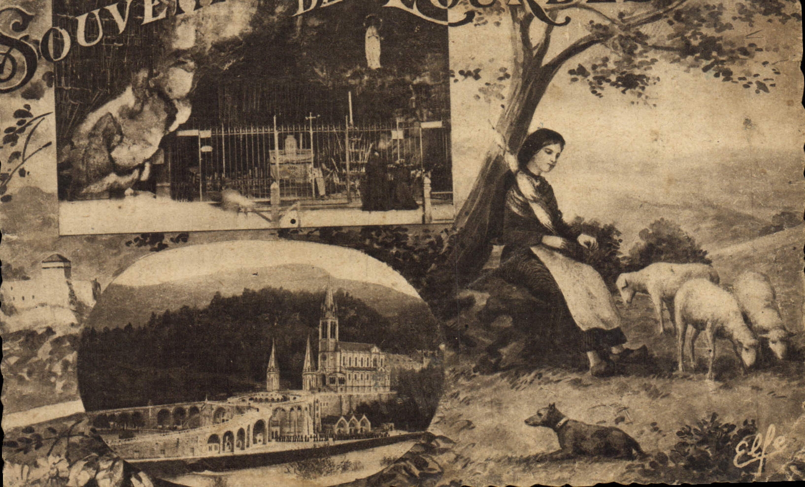 VINTAGE POSTCARD Lourdes Sainte Bernadette Keeping the Sheep has Bartres