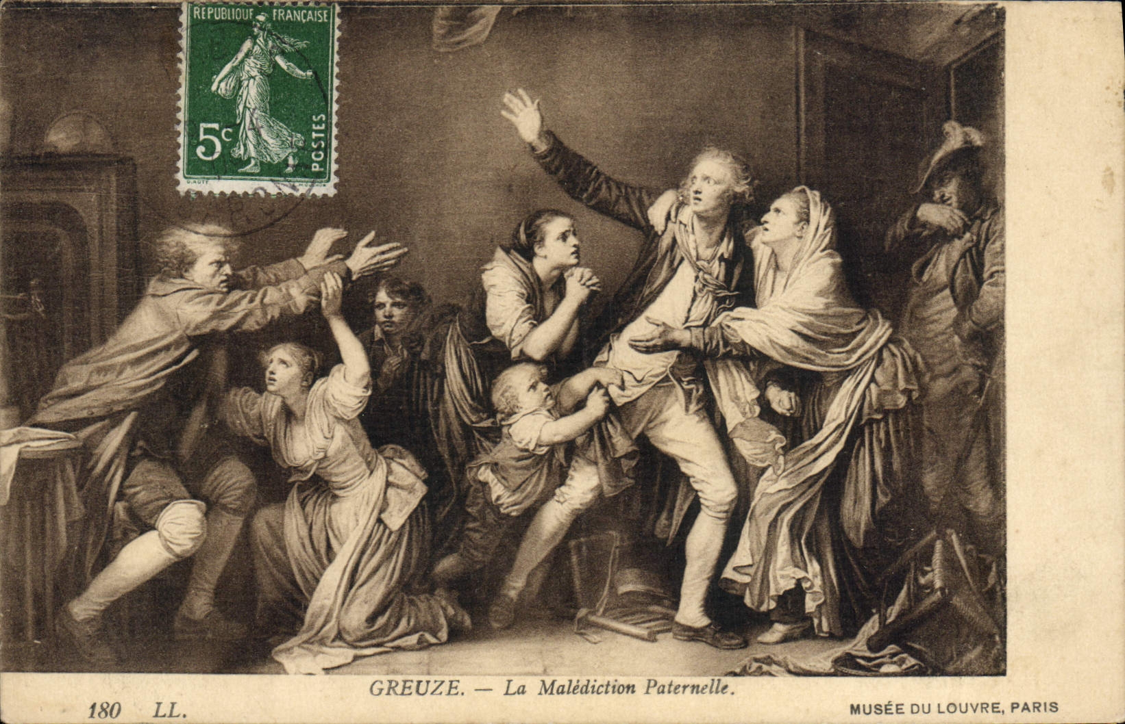 VINTAGE POSTCARD Greuze Paternal Curse Museum of Louvre Paris