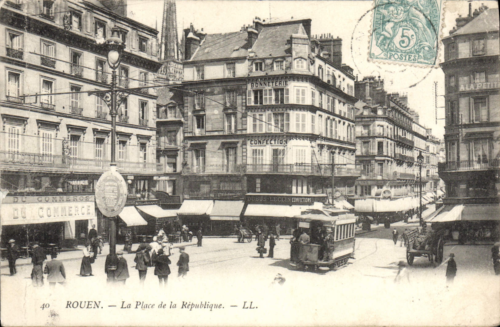 VINTAGE POSTCARD Rouen the Place Of the Republic Tram