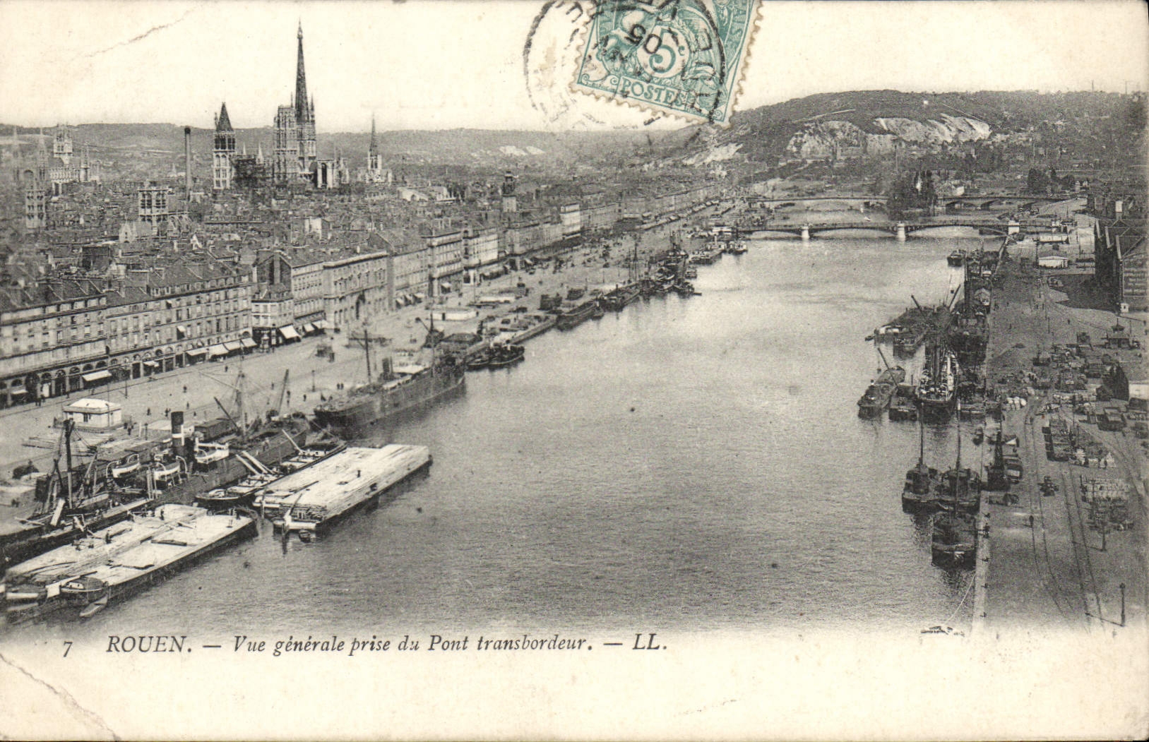 Opinión de Ruán de la POSTAL de la VENDIMIA tomada del puente del transportador