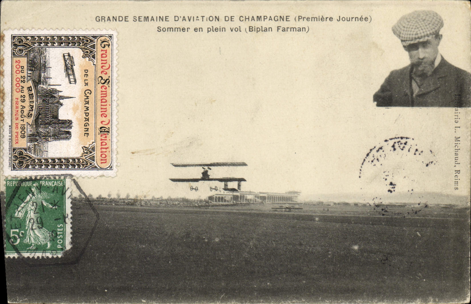 CPA Avion Aviation Grande semaine d'Aviation de Champagne Sommer en plein vol Biplan Farman 