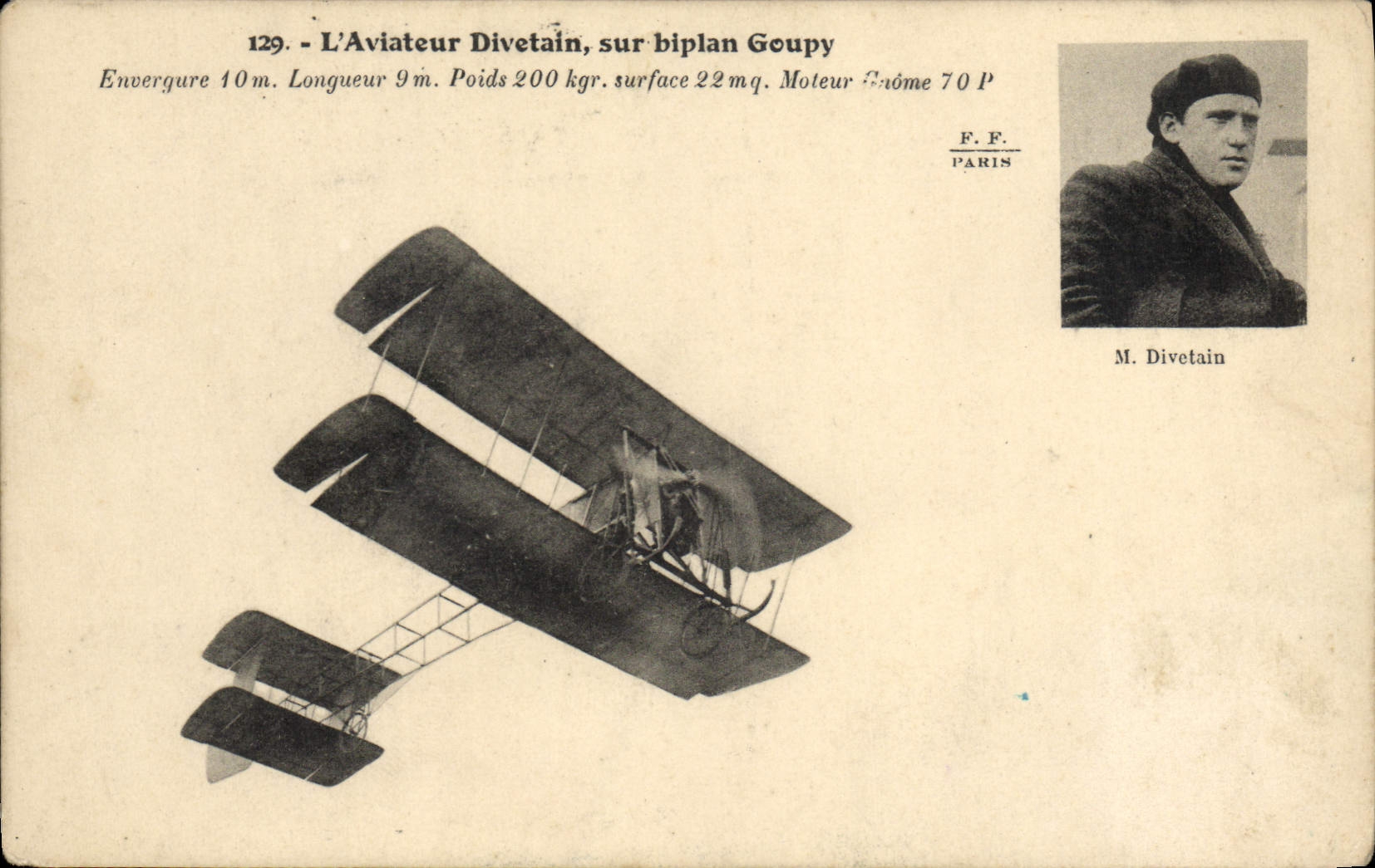 VINTAGE POSTCARD Plane Aviation Divetain Aviator on Goupy biplane