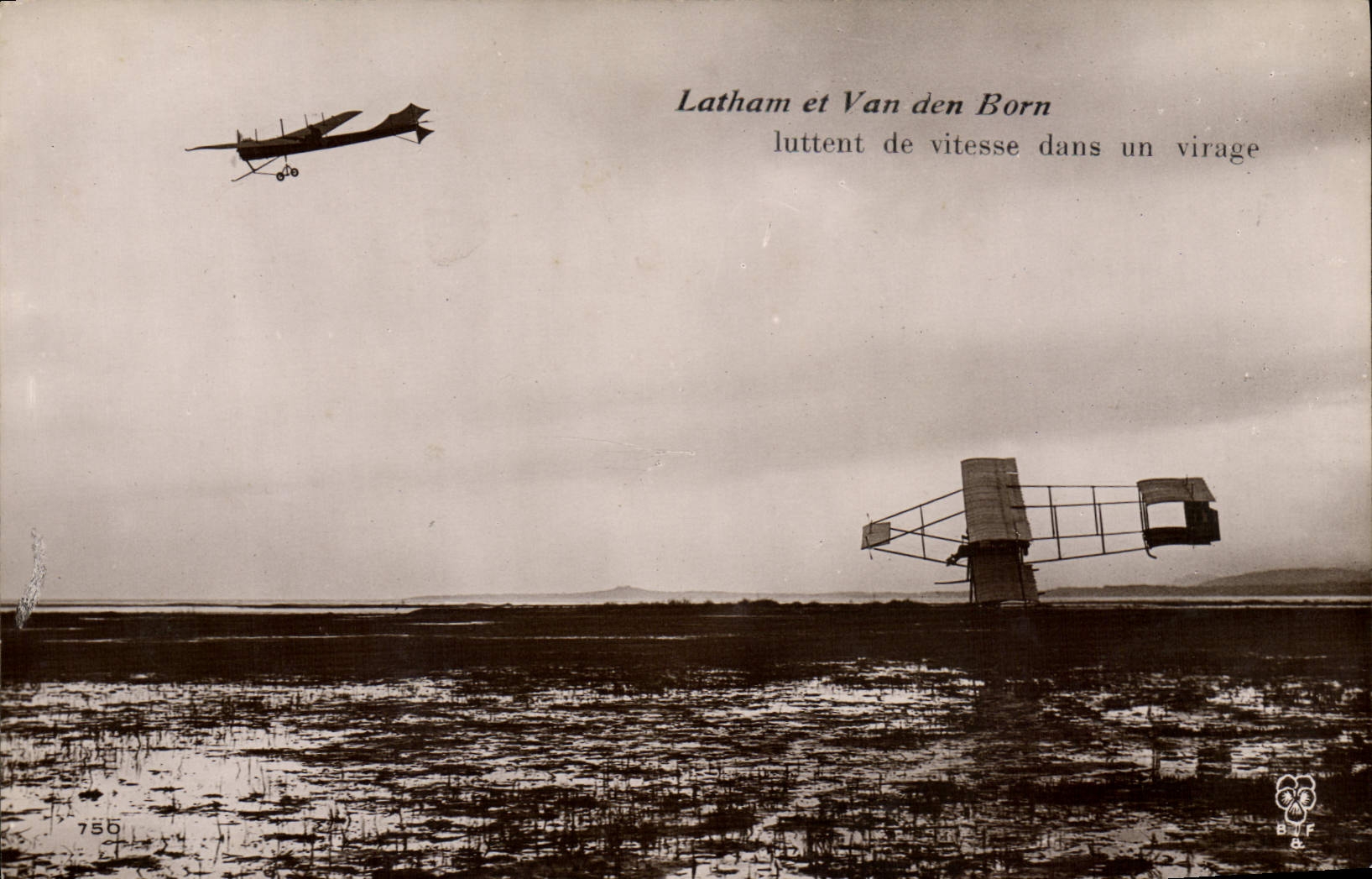 VINTAGE POSTCARD Plane Latham Aviation and Van den Borm fight speed in a turn