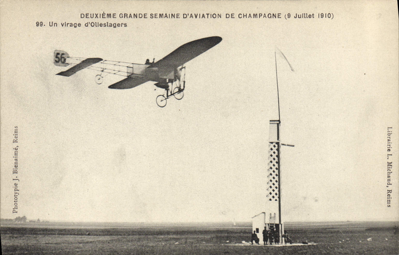 VINTAGE POSTCARD Plane Aviation Second great week of Champagne July 9th, 1910 aviation a turn of Olleslagers