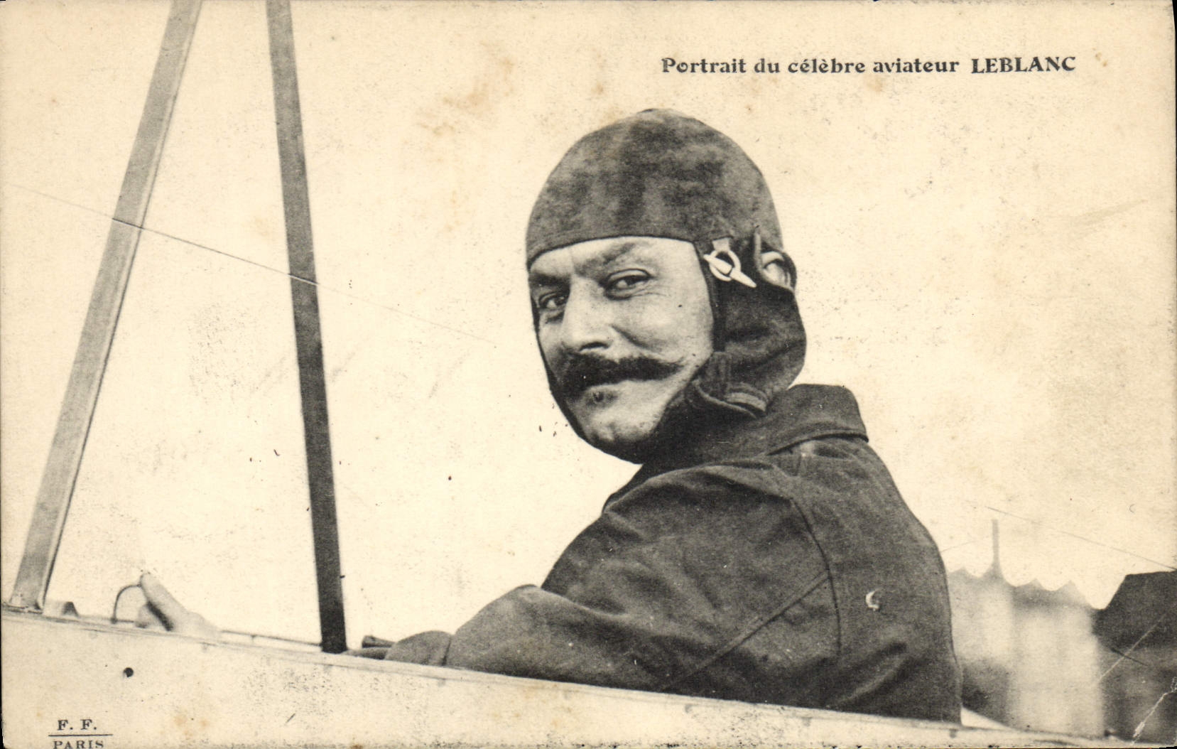 Retrato de la aviación del plano de la POSTAL de la VENDIMIA del aviador famoso de Leblanc