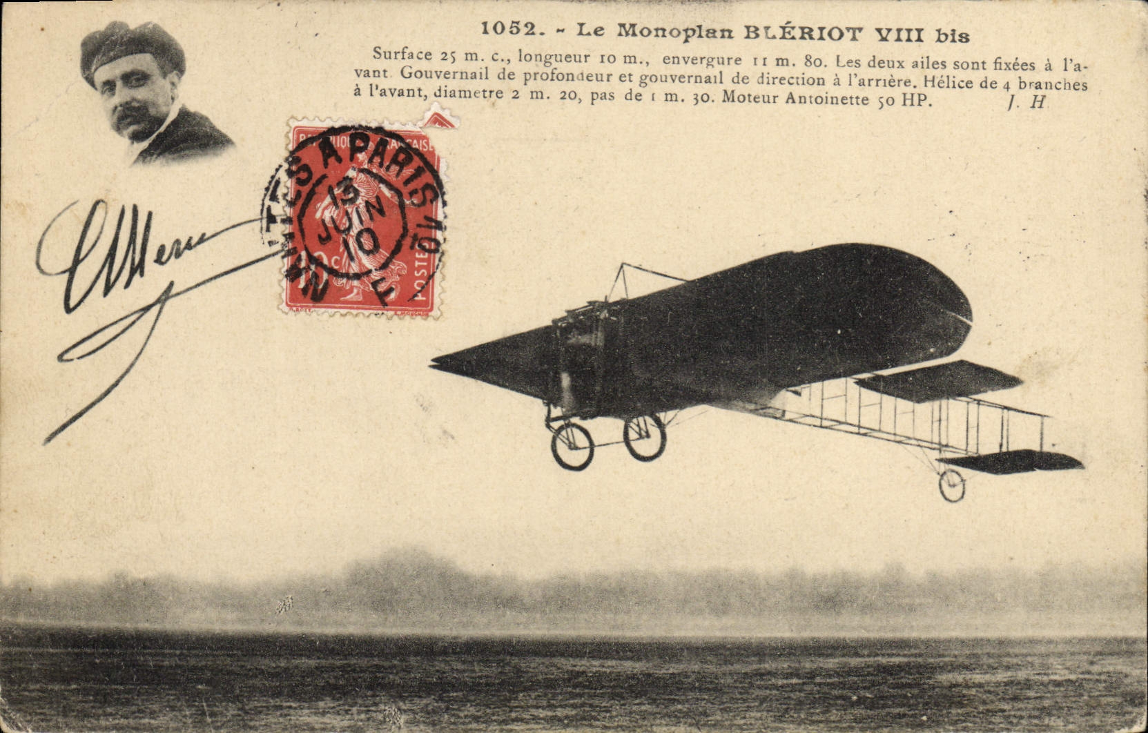 VINTAGE POSTCARD Plane Aviation Monoplane Bleriot VIII