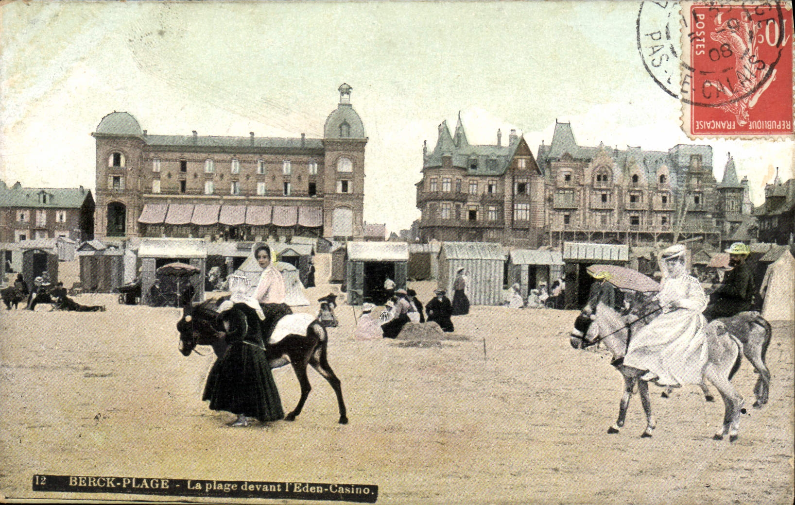 VINTAGE POSTCARD Berck Beach the beach in front of the Eden Casino Ass mule