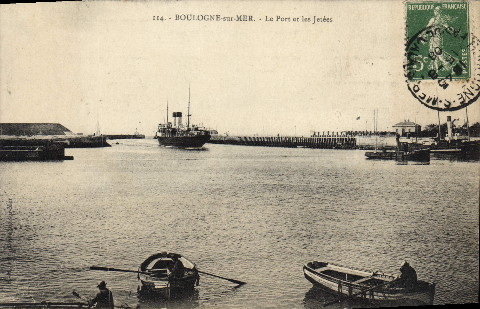 VINTAGE POSTCARD Boulogne On Sea the Port And the Piers Boats