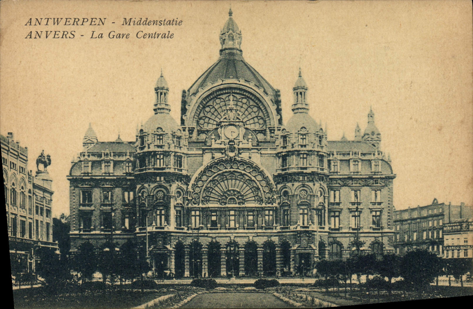 Central de la estación de tren de Antwerpen Middenstatie Amberes de la POSTAL de la VENDIMIA