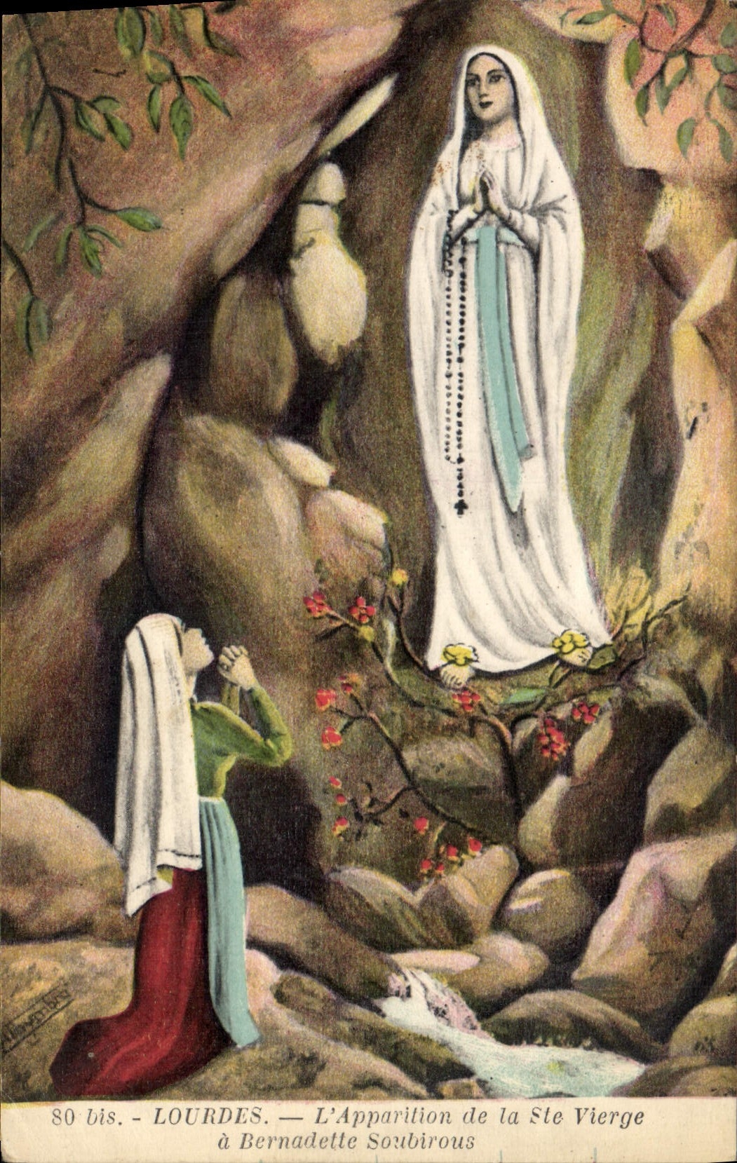 VINTAGE POSTCARD Lourdes Apparilion Of the Virgin co. has Bernadelle Soubirous