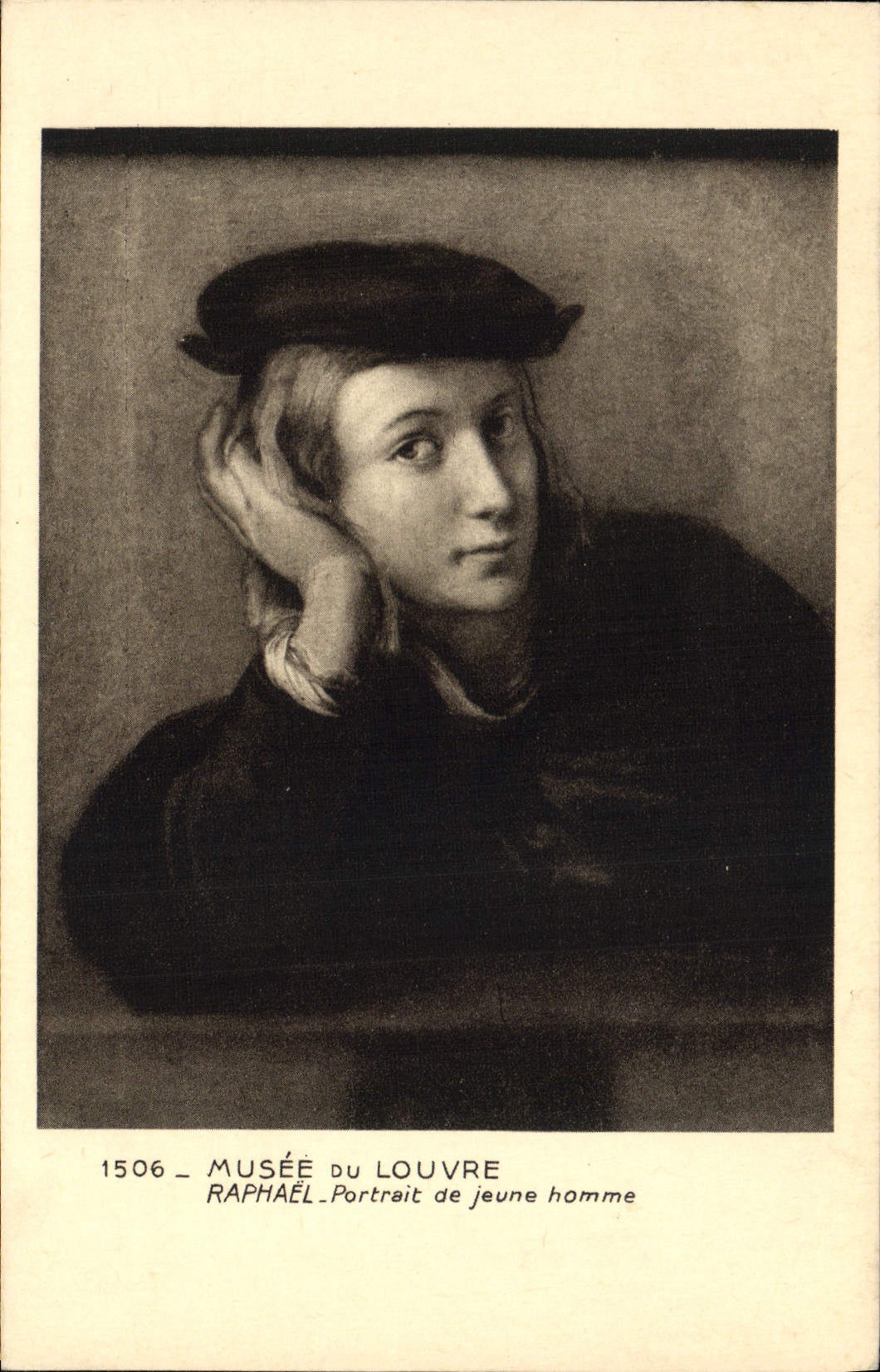 VINTAGE POSTCARD Museum of Louvre Paris Raphael Portrait of young man