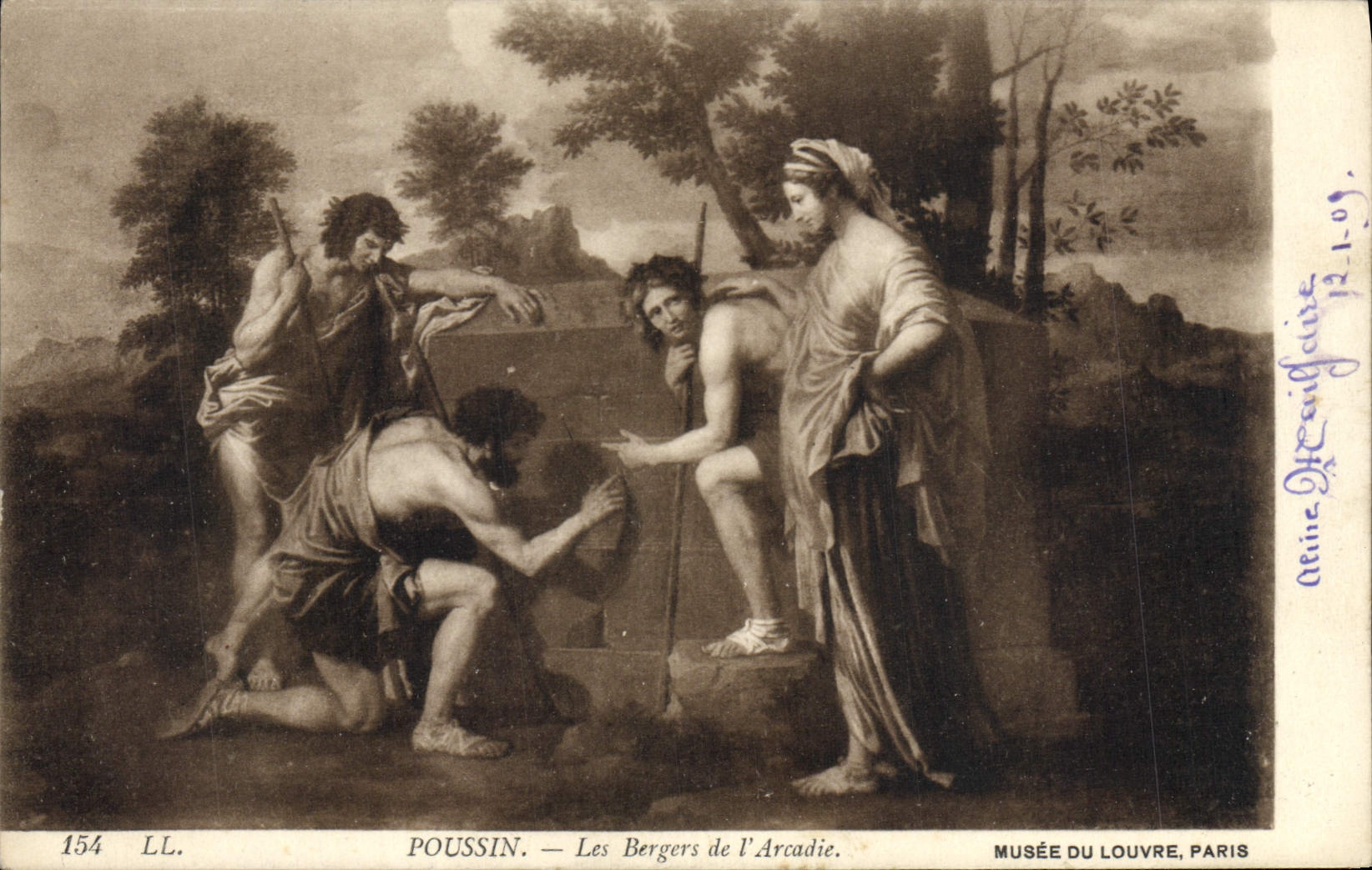 VINTAGE POSTCARD Museum of Louvre Paris Chick shepherds of Arcadie