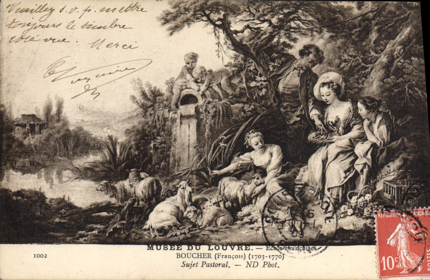 VINTAGE POSTCARD Museum of Louvre Paris pastoral Prone Butcher