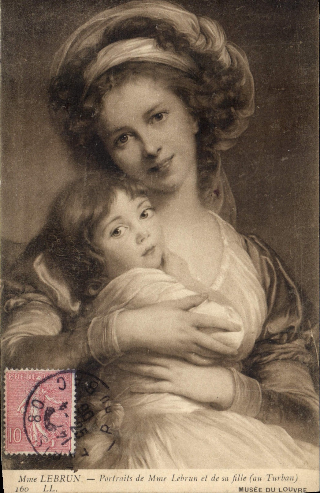 VINTAGE POSTCARD Mrs. Lebrun Portraits of Mrs. Lebrun and her daughter to the Turban Museum of Louvre Paris