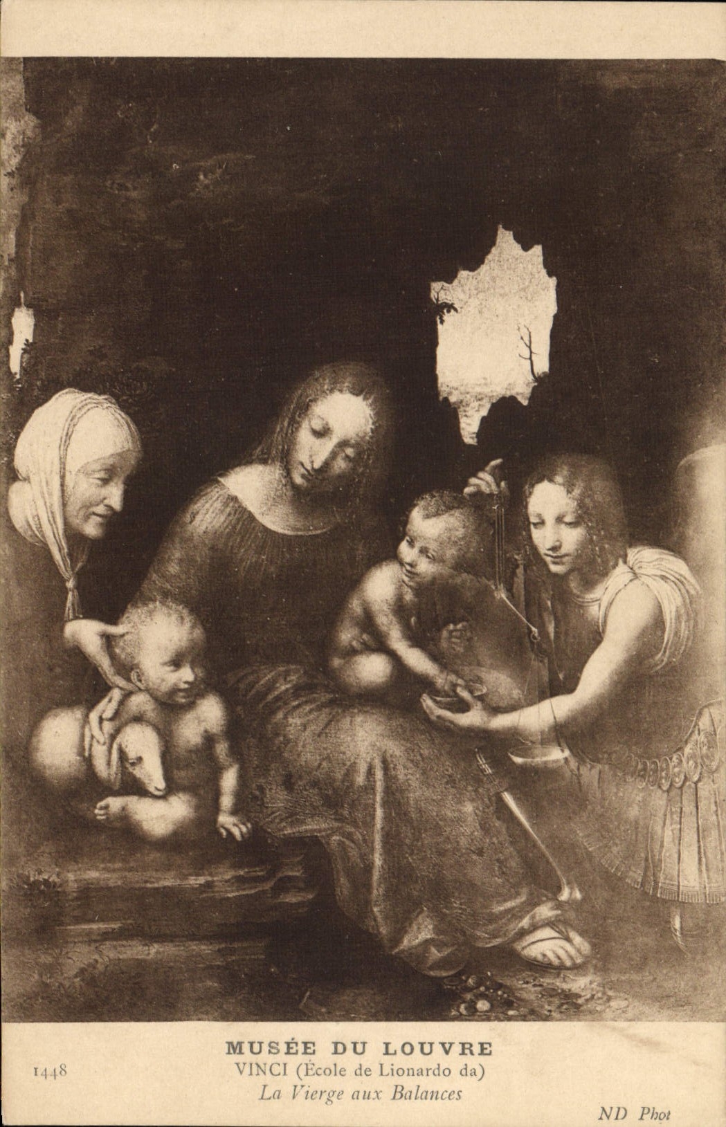 VINTAGE POSTCARD Paris Museum of Louvre Vinci the Virgin with the Balances