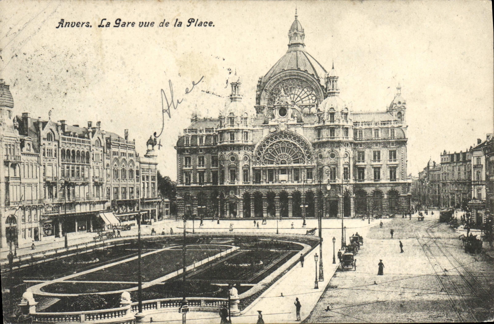 Estación de tren de Amberes de la POSTAL de la VENDIMIA vista del lugar